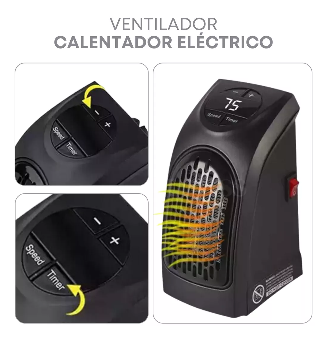 Foto 6 pulgar | Mini Calentador Eléctrico Portátil Ajustable de Pared Negro