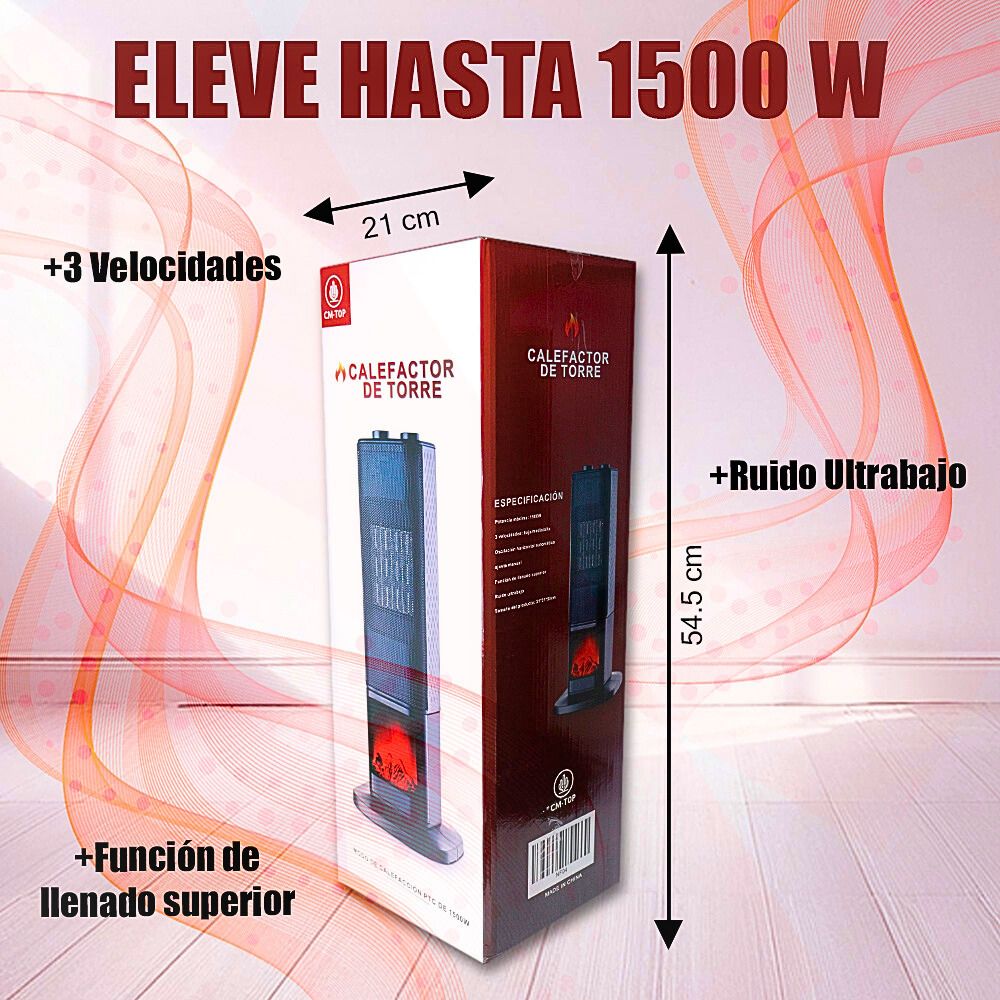 Foto 7 | Calefactor Calentador De Torre Cerámico Ptc 1500w Negro