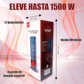 Foto 7 | Calefactor Calentador De Torre Cerámico Ptc 1500w Negro