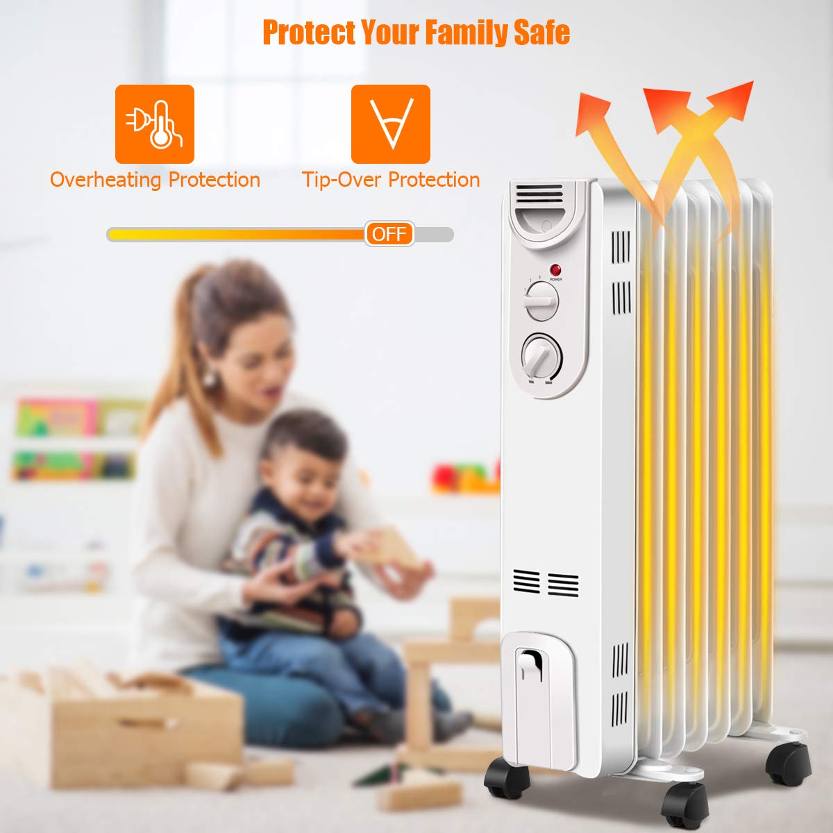 Foto 4 pulgar | Calentador de Radiador Lleno de Aceite Costway Portátil 1500 W 7 Aletas - Venta Internacional