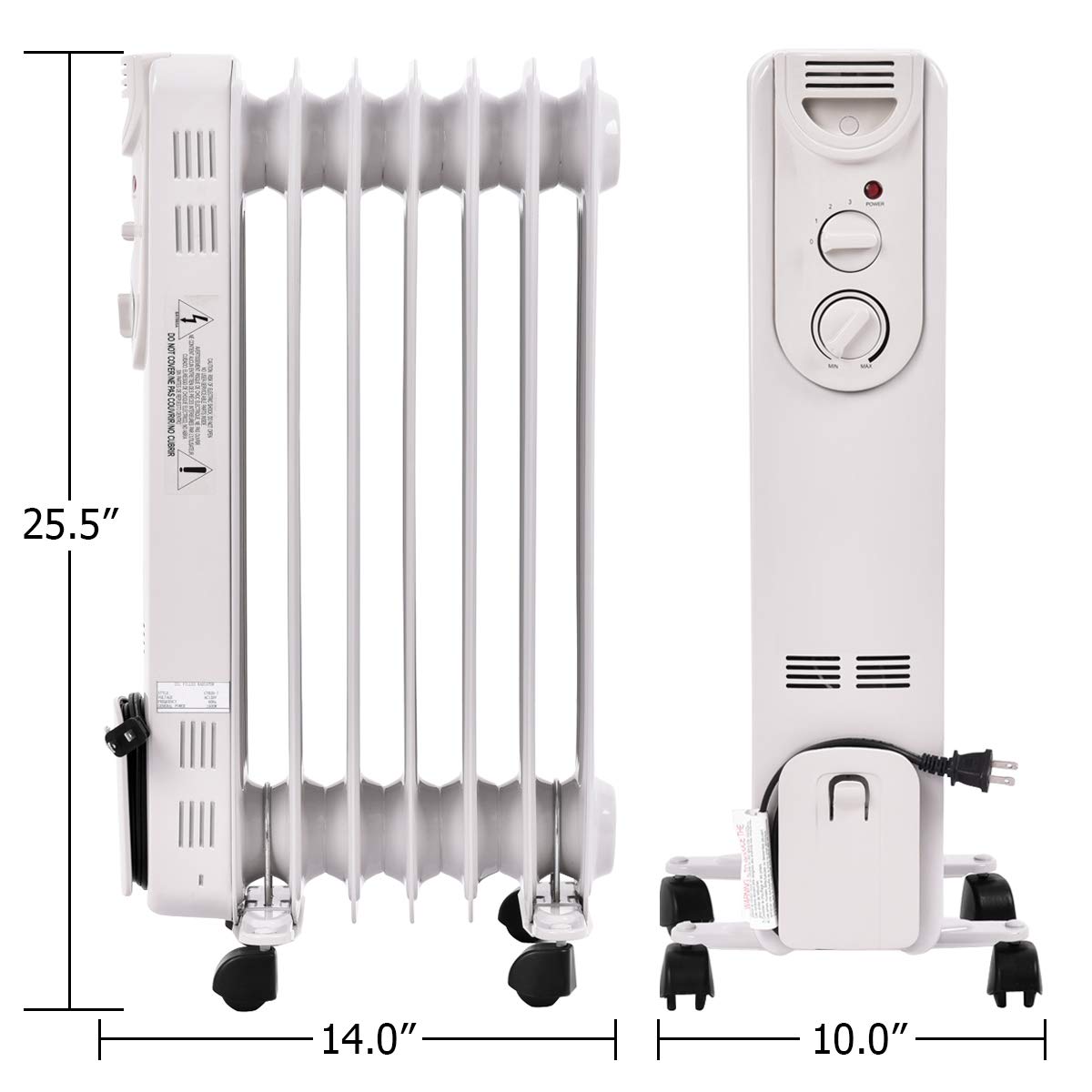 Foto 7 pulgar | Calentador de Radiador Lleno de Aceite Costway Portátil 1500 W 7 Aletas - Venta Internacional