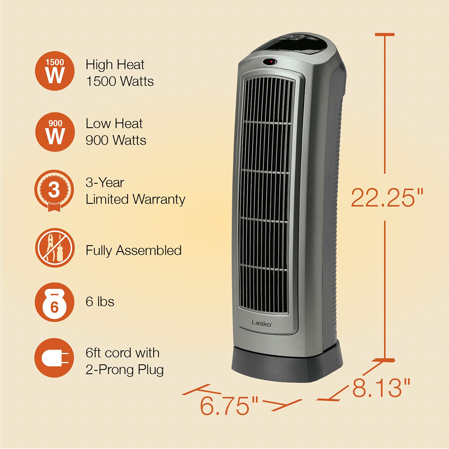 Foto 3 | Calentador Portátil Lasko De Cerámica Oscilante Gris - Venta Internacional.