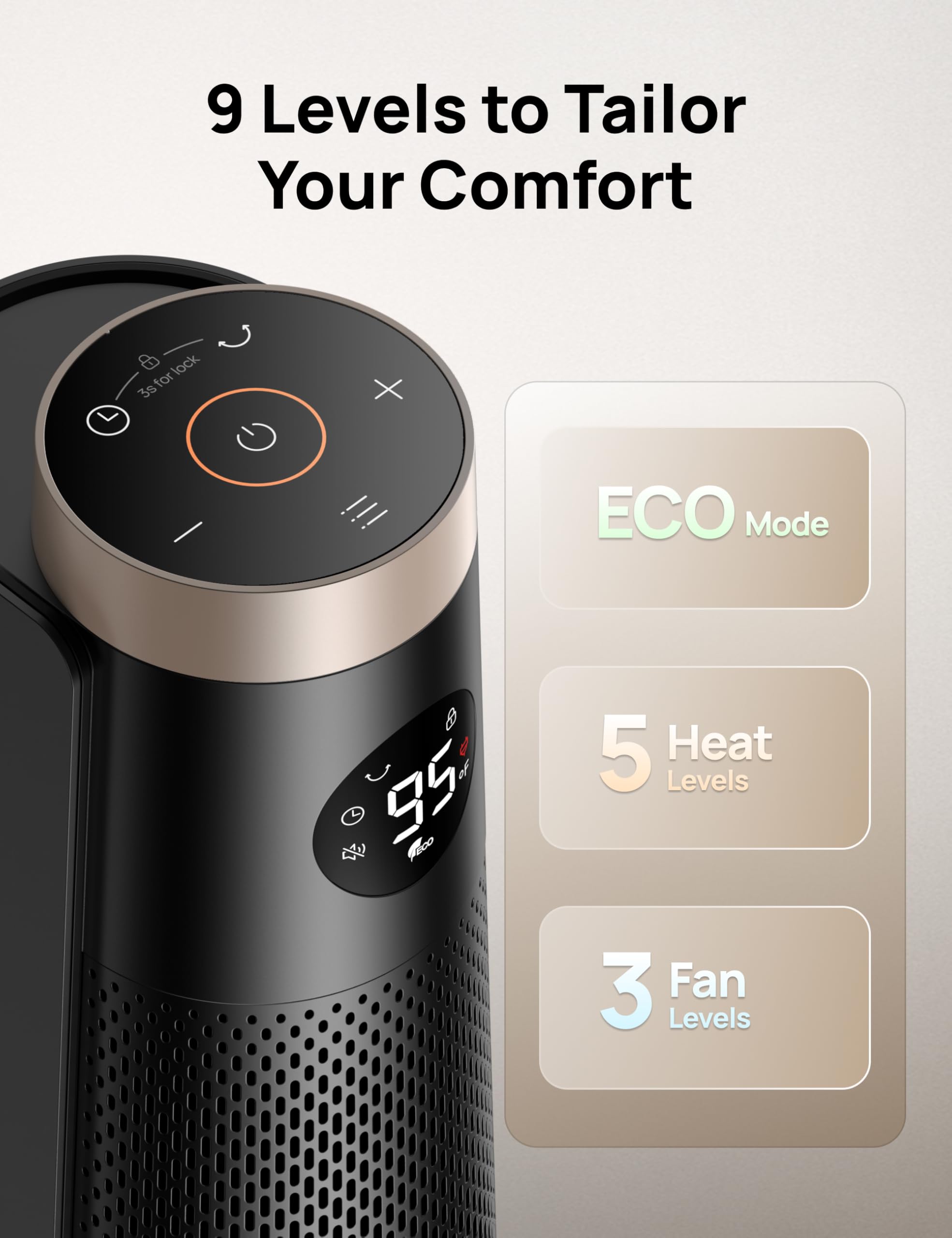 Foto 5 | Calentador Eléctrico Dreo 30 Con Mando A Distancia Con Oscilación De 120°, Color Dorado - Venta Internacional.
