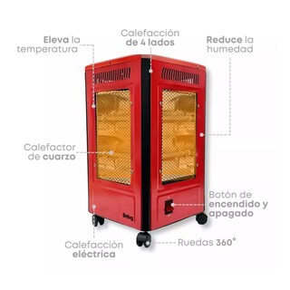 Foto 4 | Calentador 4 Lados Good Home De Cuarzo 2000w Con Ruedas Rojo Belug
