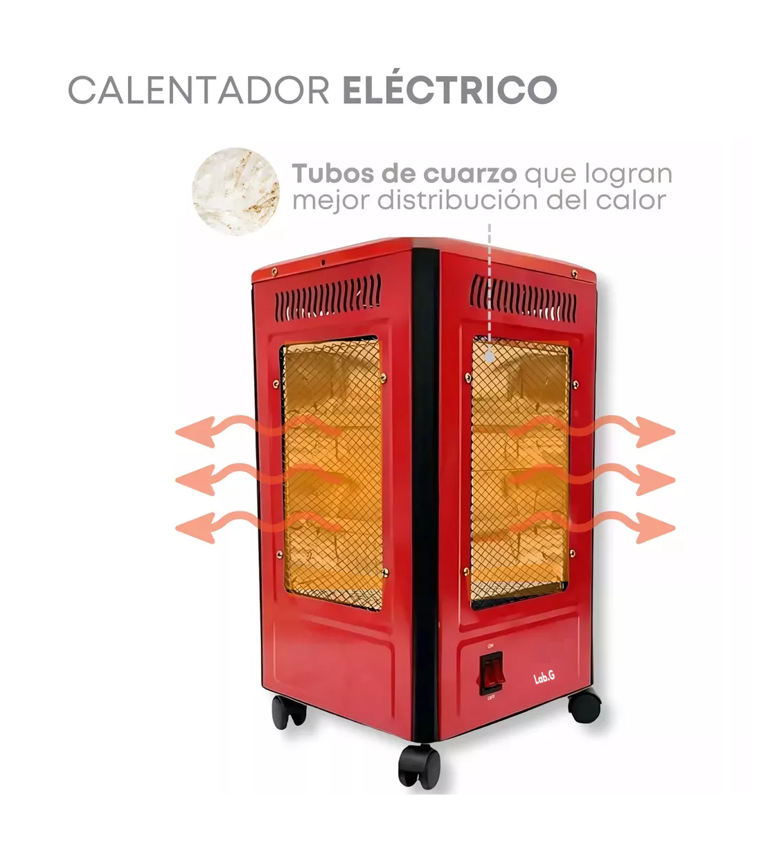 Foto 4 pulgar | Calentador 4 Lados Good Home De Cuarzo 2000w Con Ruedas Rojo