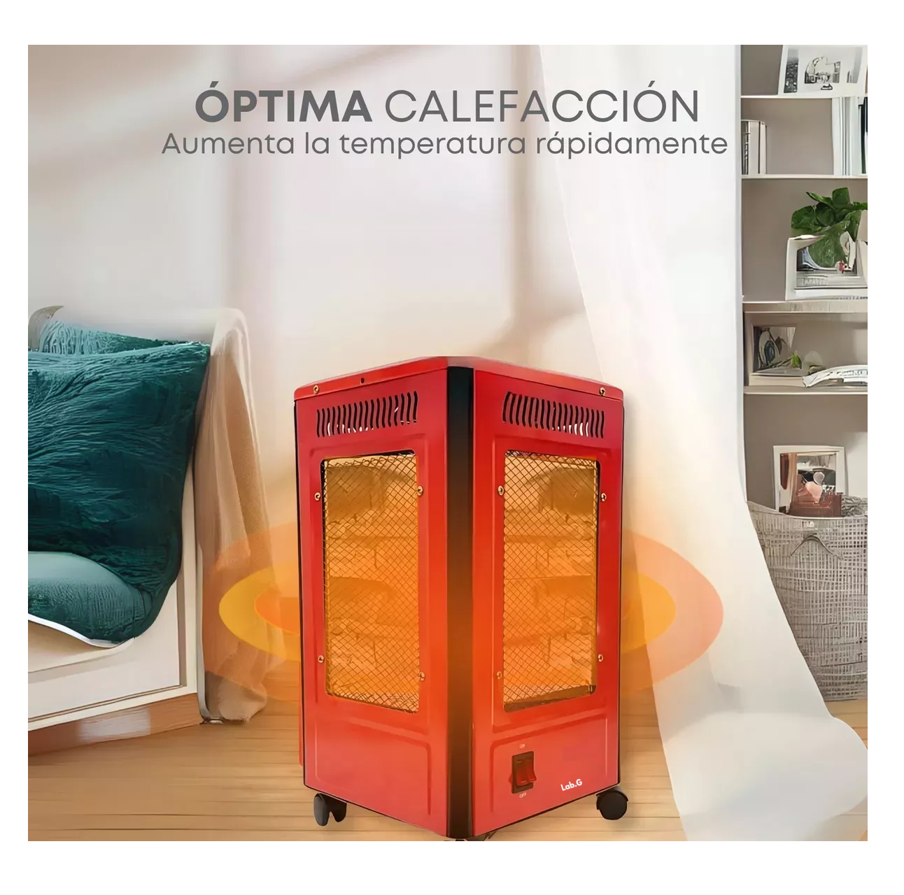 Foto 6 pulgar | Calentador 4 Lados Good Home De Cuarzo 2000w Con Ruedas Rojo