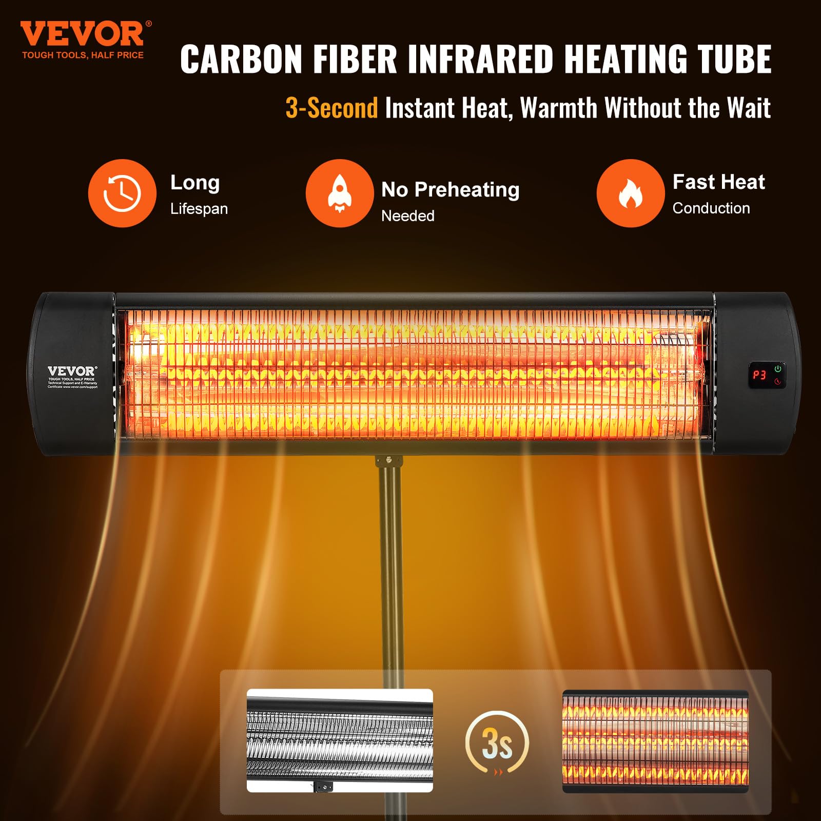 Foto 2 | Calentador Infrarrojo Vevor De 1500 W Con Mando A Distancia Led, 34 Cm, Con Soporte - Venta Internacional.