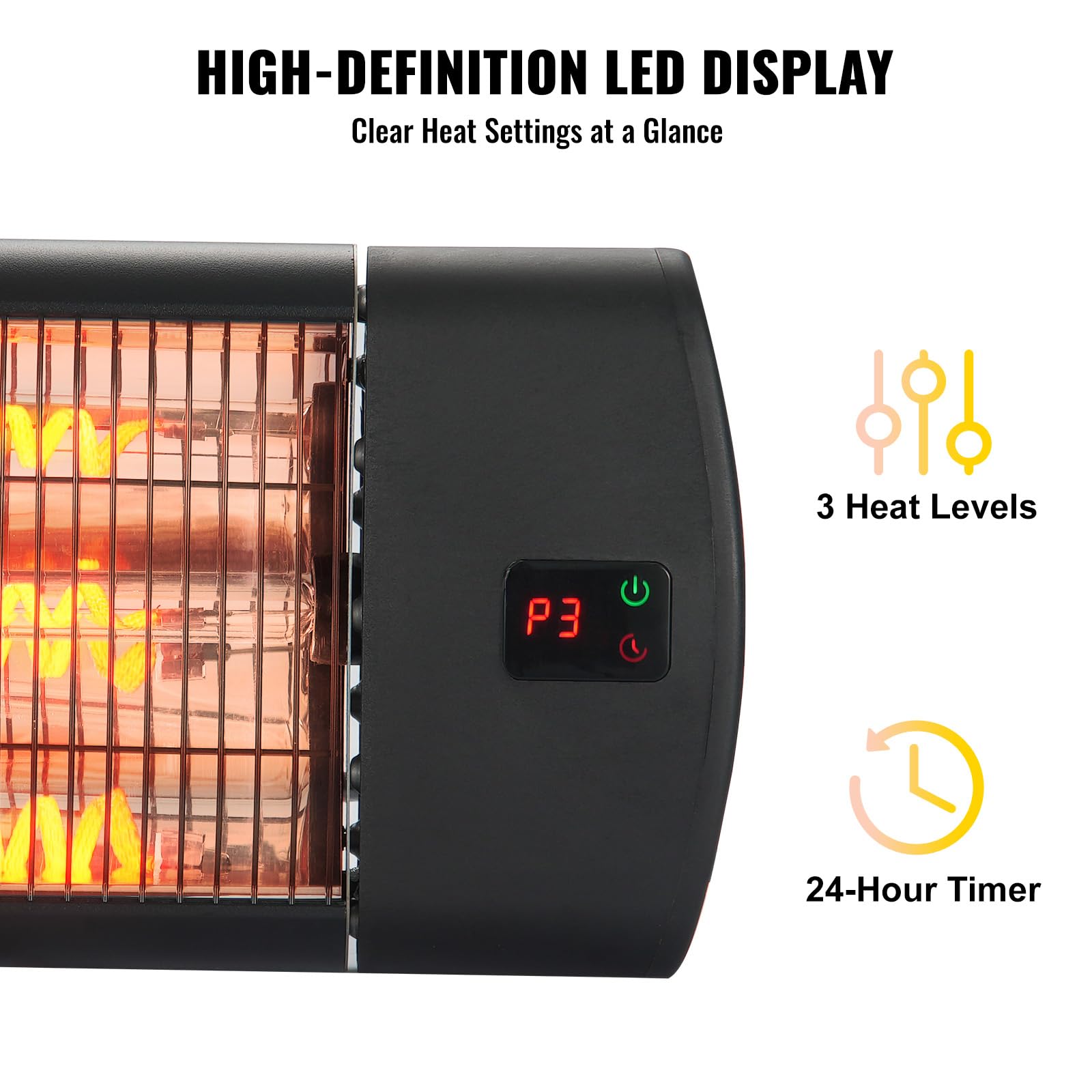Foto 5 | Calentador Infrarrojo Vevor De 1500 W Con Mando A Distancia Led, 34 Cm, Con Soporte - Venta Internacional.