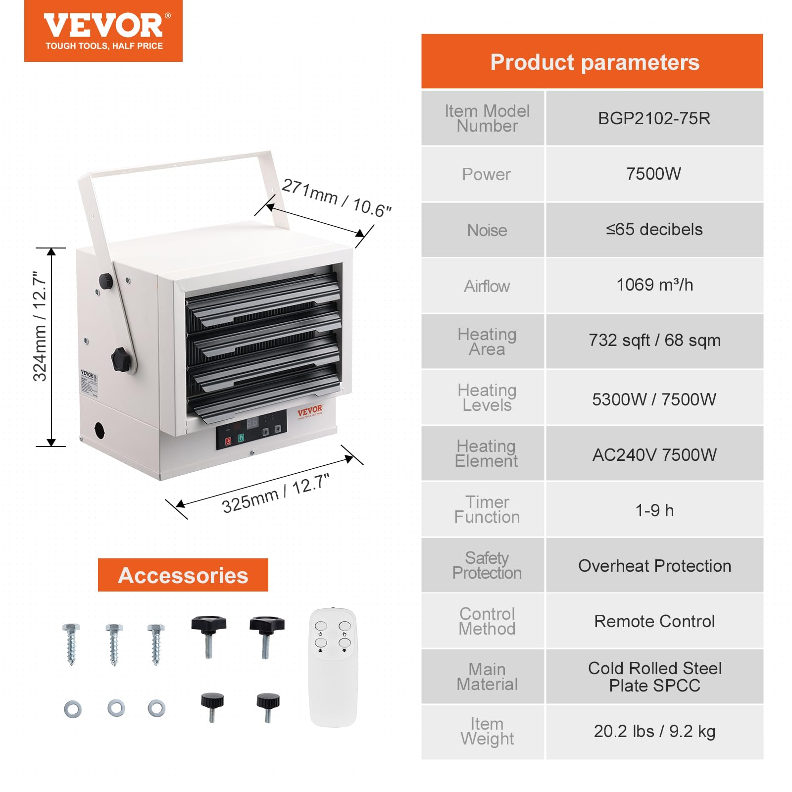 Foto 8 pulgar | Calentador Eléctrico De Garaje Vevor 7500w, 732 Pies Cuadrados, Temporizador De 9 Horas - Venta Internacional.