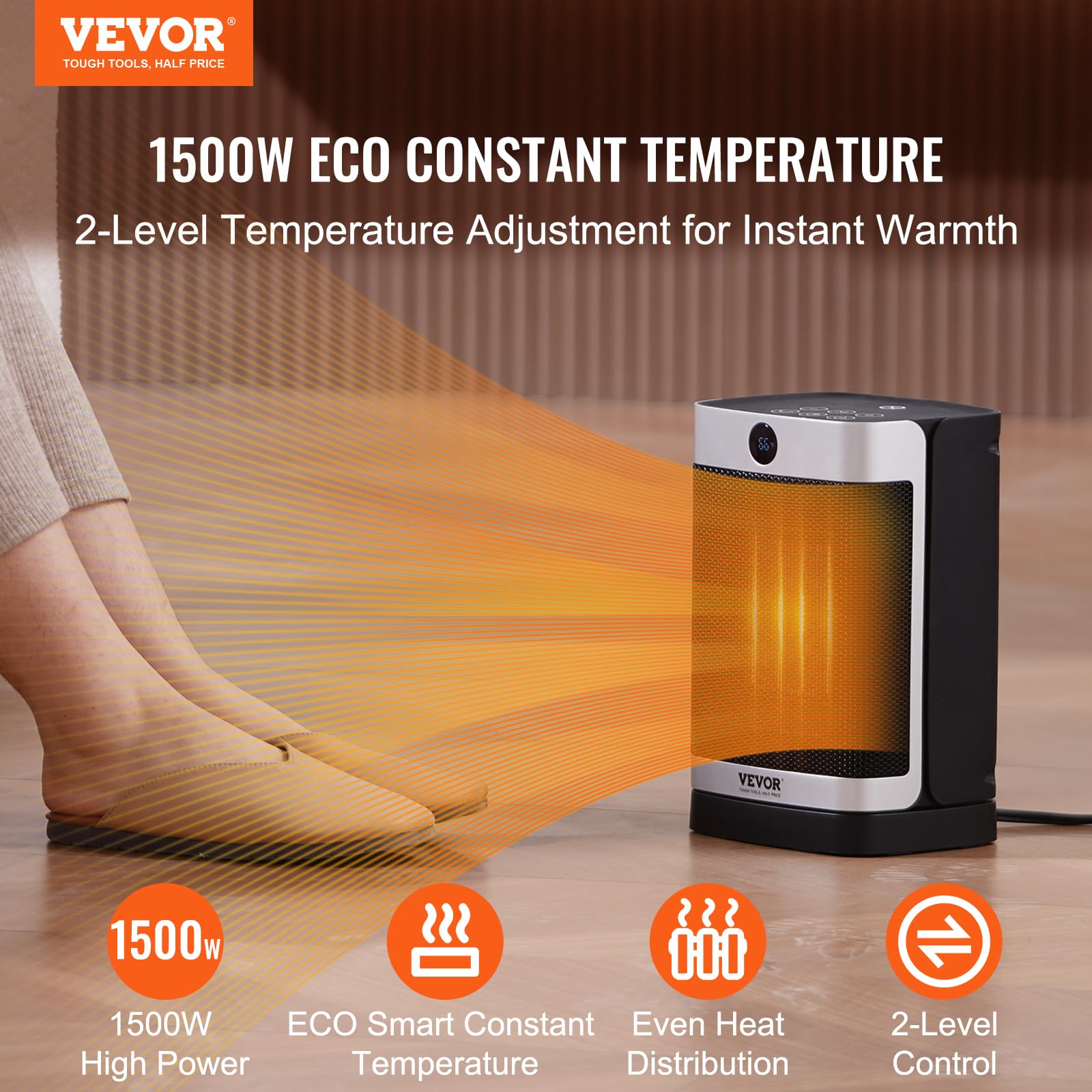 Foto 3 pulgar | Calentador Eléctrico Vevor Con Termostato Remoto De 1500 W - Venta Internacional.