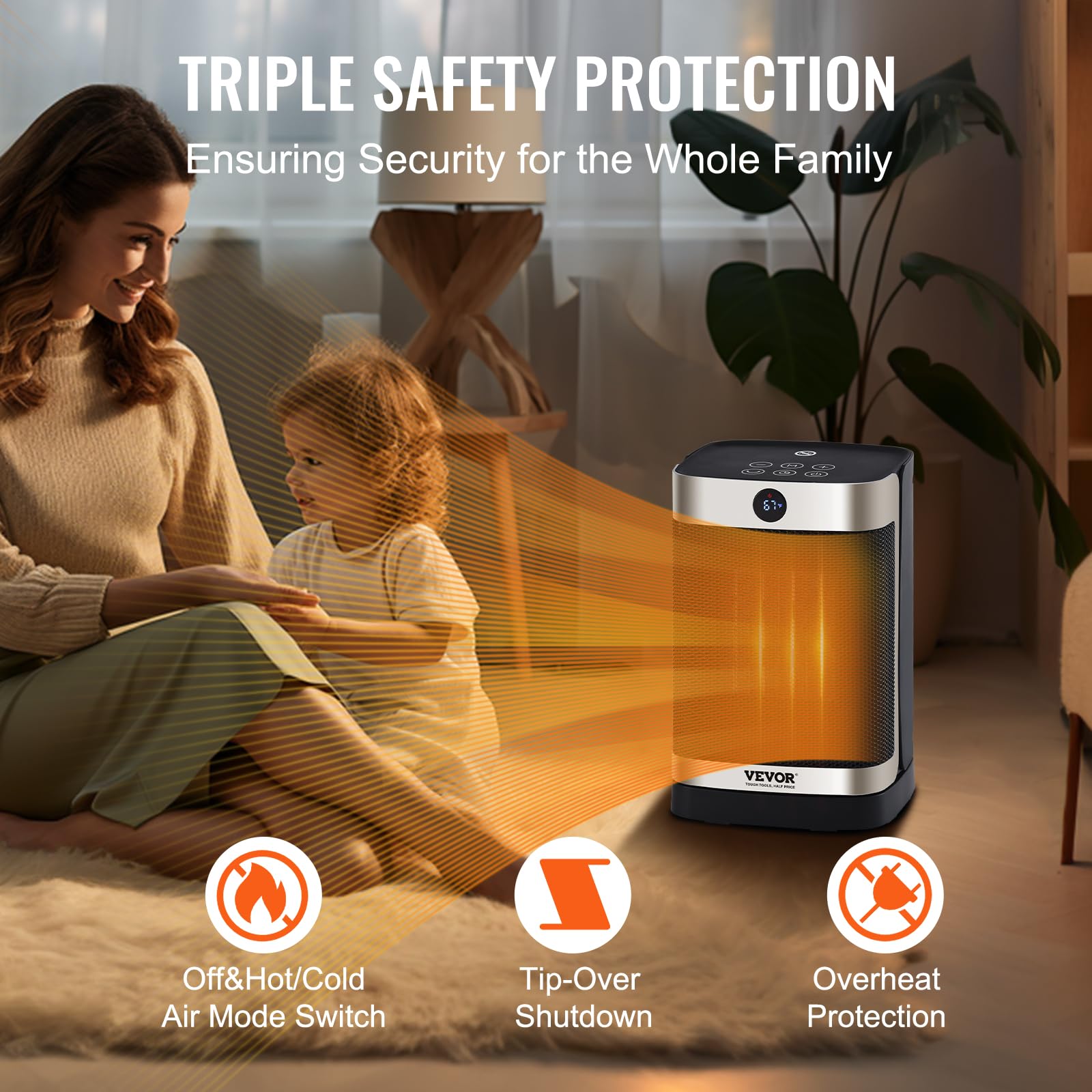 Foto 5 pulgar | Calentador Eléctrico Vevor Con Termostato Remoto De 1500 W - Venta Internacional.