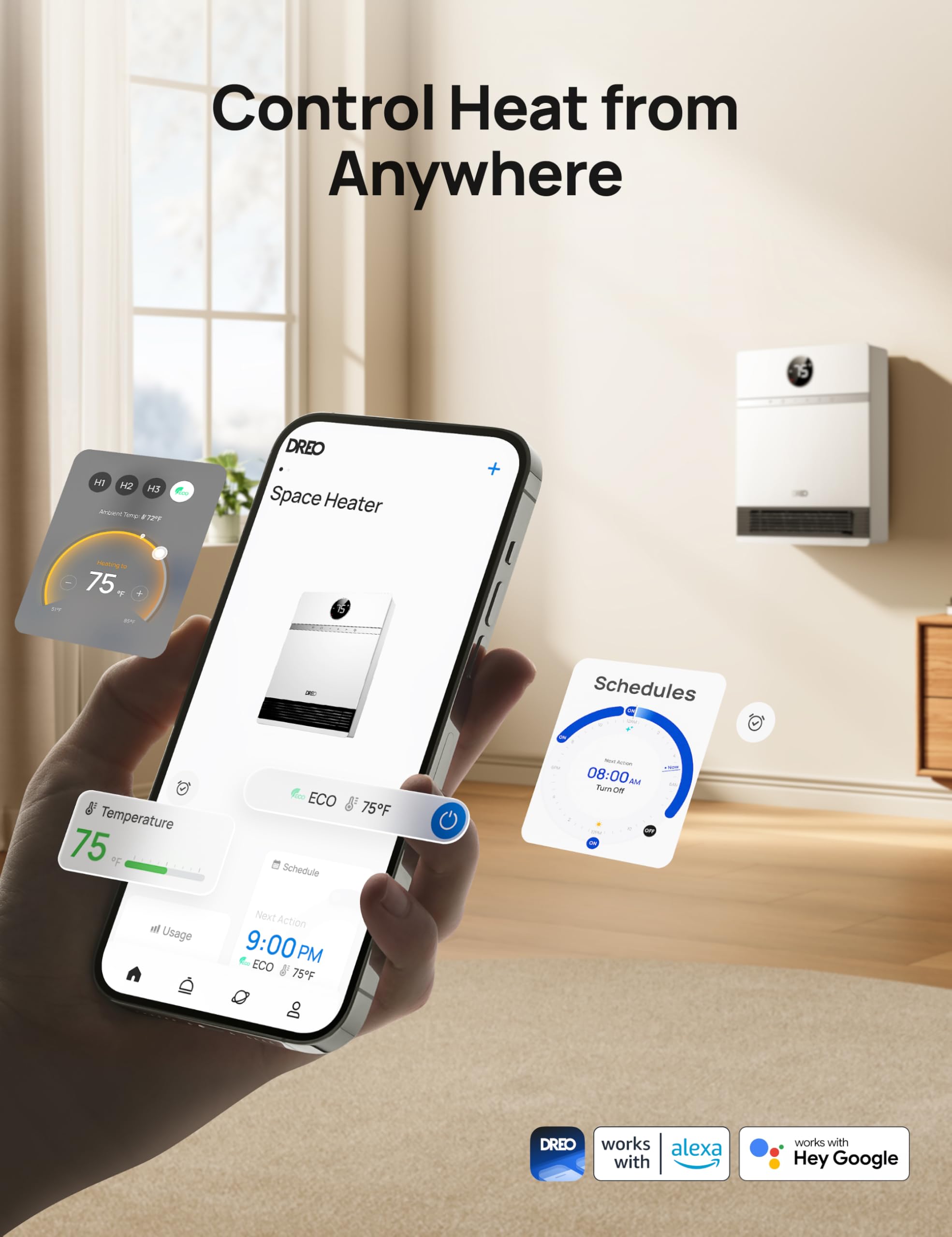 Foto 4 pulgar | Calentador De Pared Dreo Smart Ip24 Eléctrico Ptc Con Oscilación De 30° - Venta Internacional.