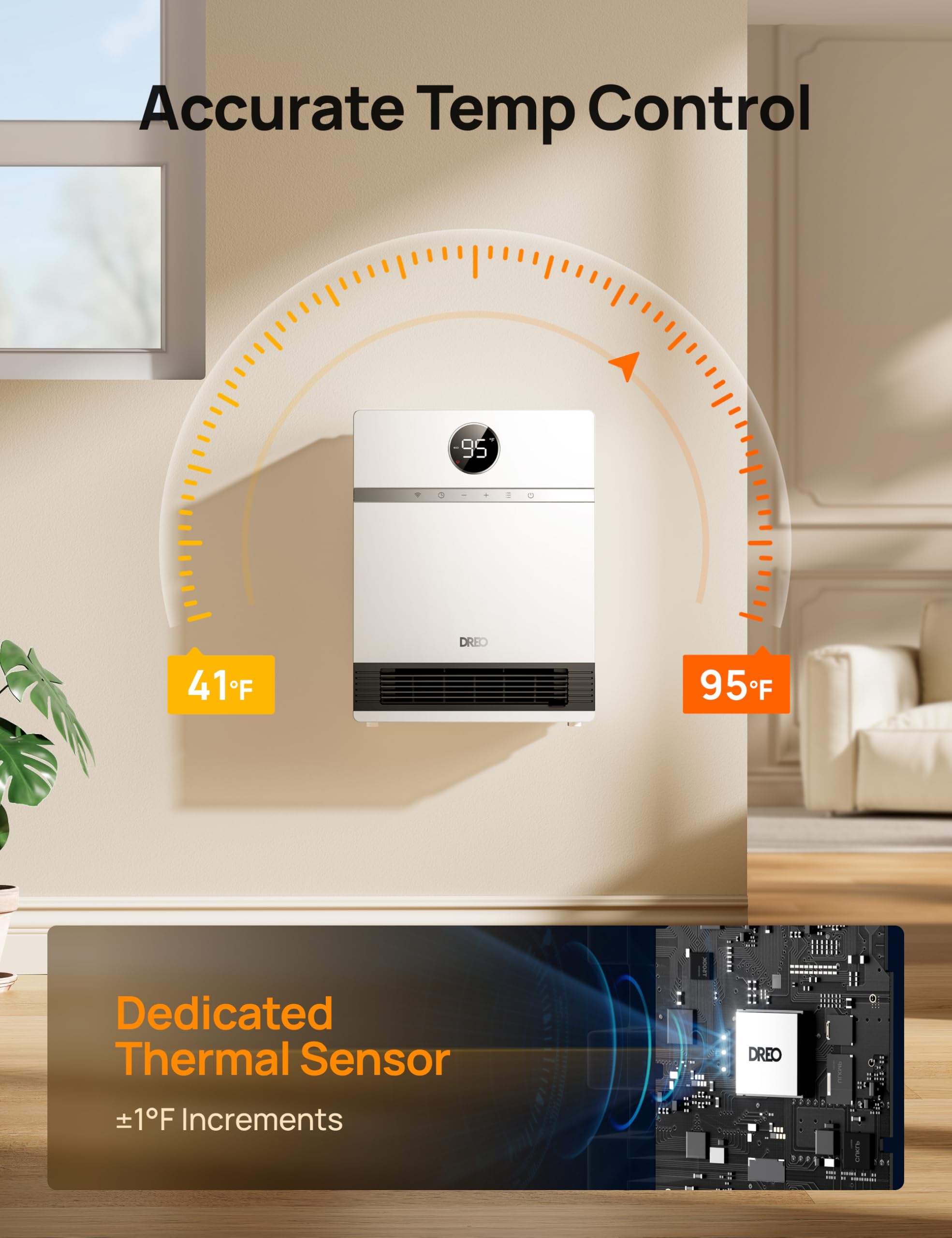 Foto 6 pulgar | Calentador De Pared Dreo Smart Ip24 Eléctrico Ptc Con Oscilación De 30° - Venta Internacional.