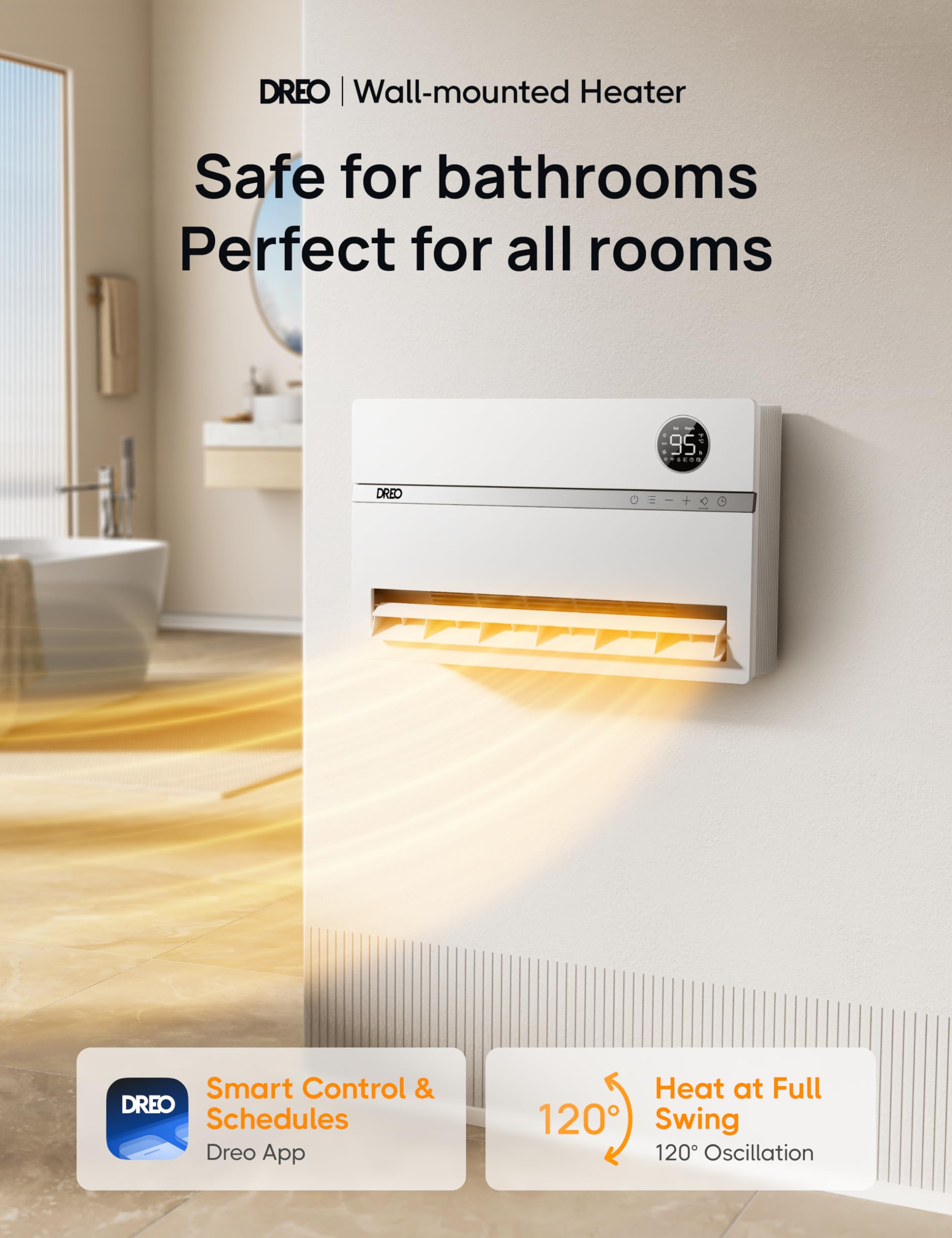 Foto 2 | Calentador De Pared Dreo 1500w Para Baño Con Enchufe Alci De Oscilación De 120° - Venta Internacional.