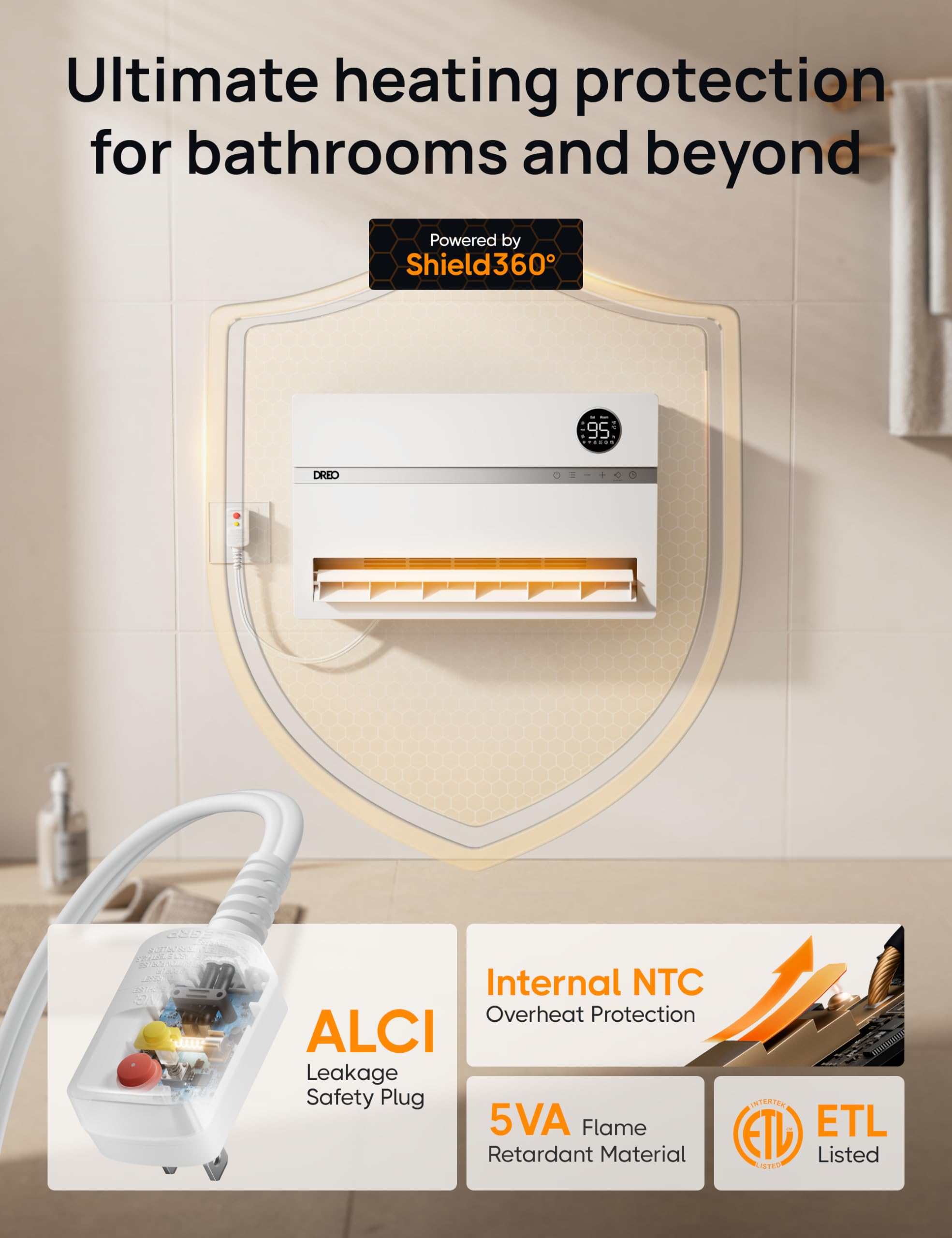 Foto 4 pulgar | Calentador De Pared Dreo 1500w Para Baño Con Enchufe Alci De Oscilación De 120° - Venta Internacional.