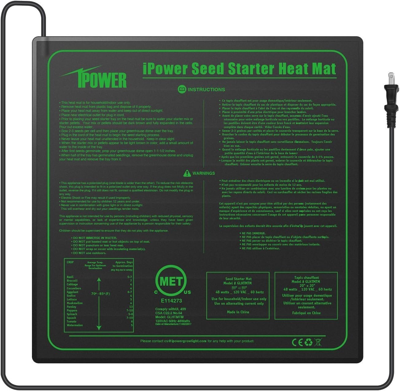 Foto 2 pulgar | Alfombrilla Térmica Seedling iPower 20 X 20 Pulgadas Resistente al Agua 48 W 220 V - Venta Internacional