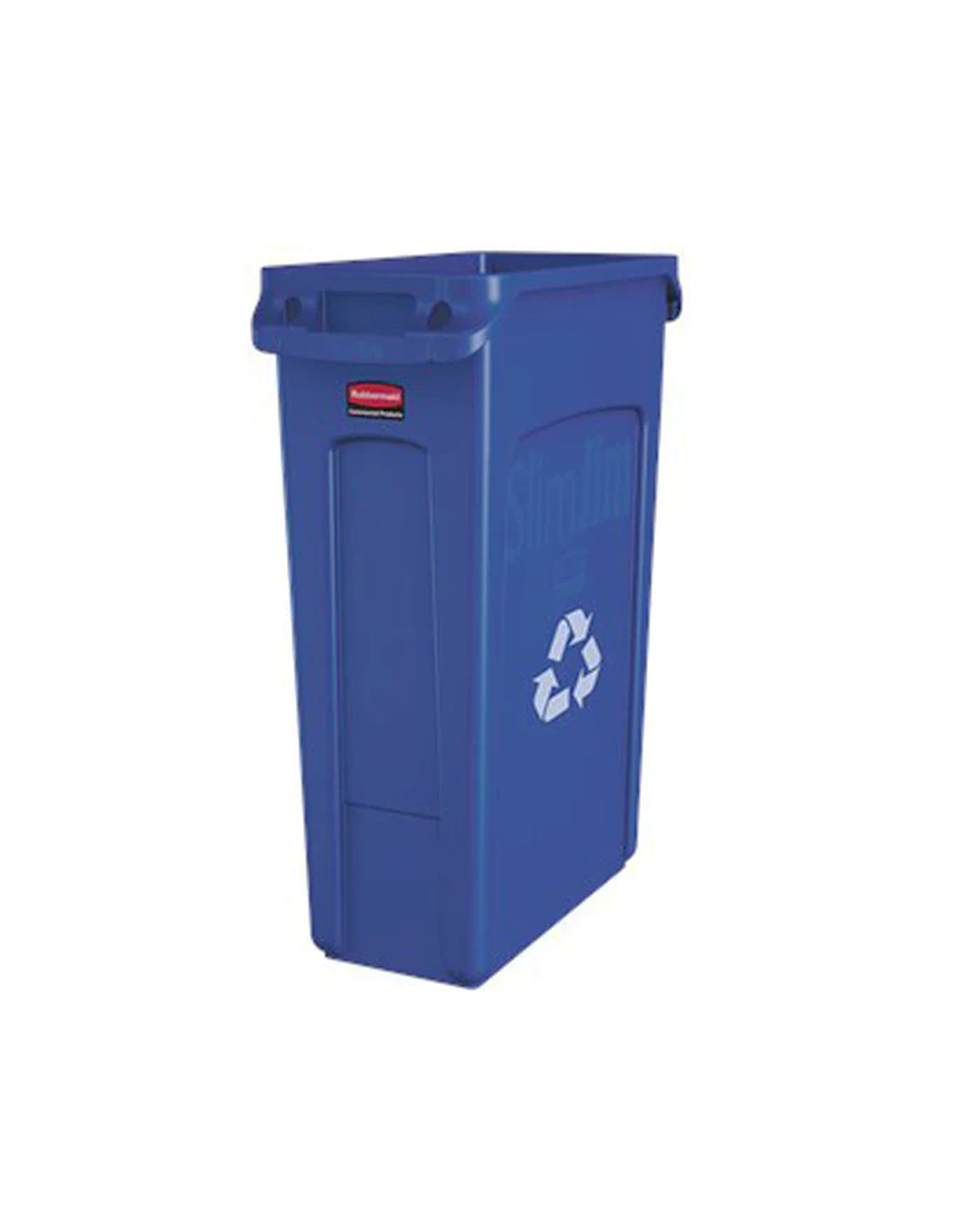 Contenedor Slim Jim Rubbermaid FG354007BLUE color Azul Canales de Ventilación 87 L