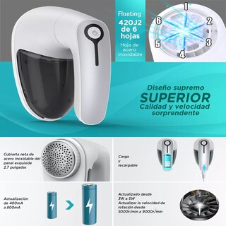 Foto 3 | Quita Pelusa Recargable Ropa Removedor Eléctrico Portátil Eo Safe Imports Esi-15113 Blanco