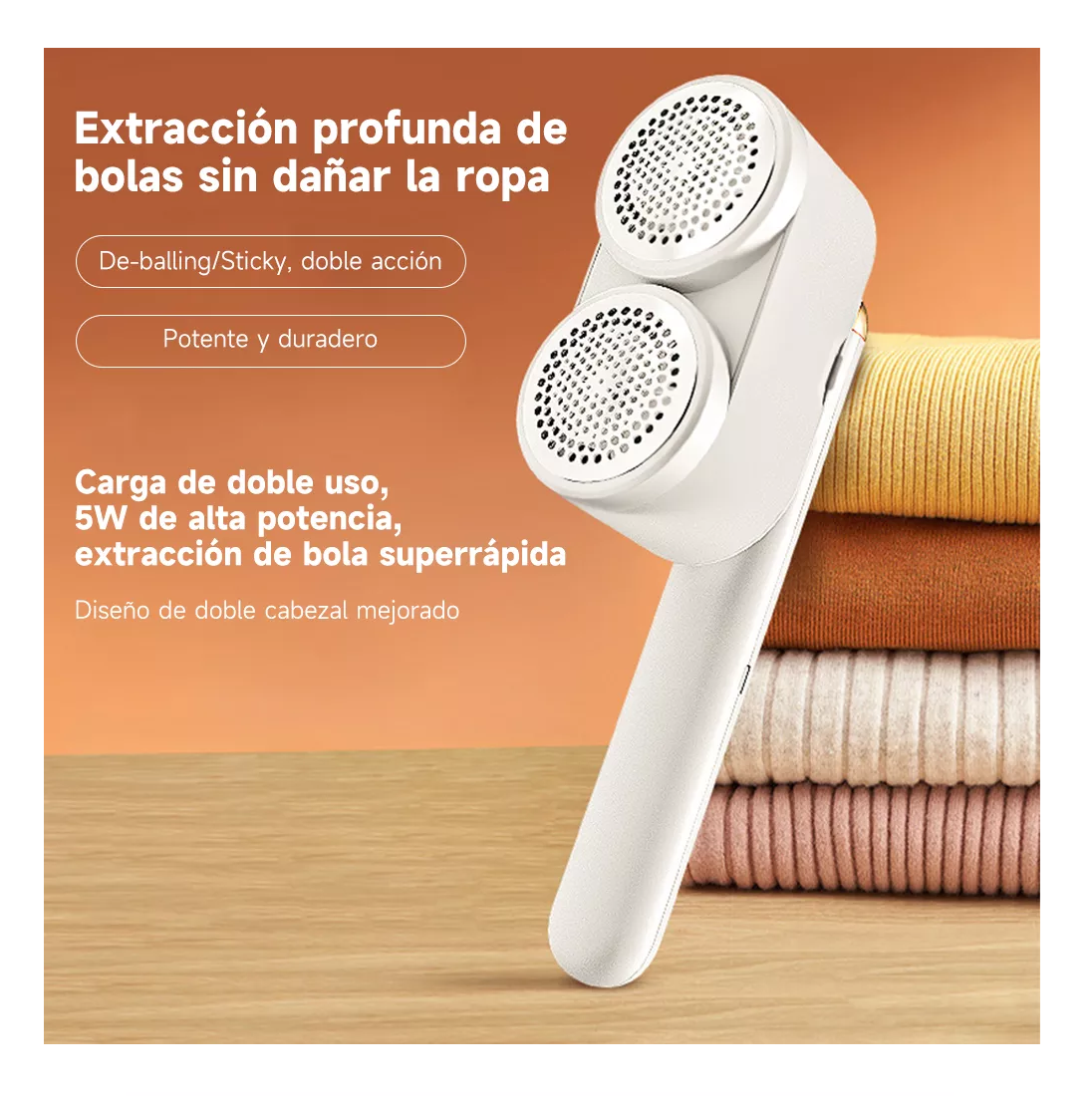 Foto 3 pulgar | Quita Pelusa Electrico Doble Cabeza Inalámbrico Blanco