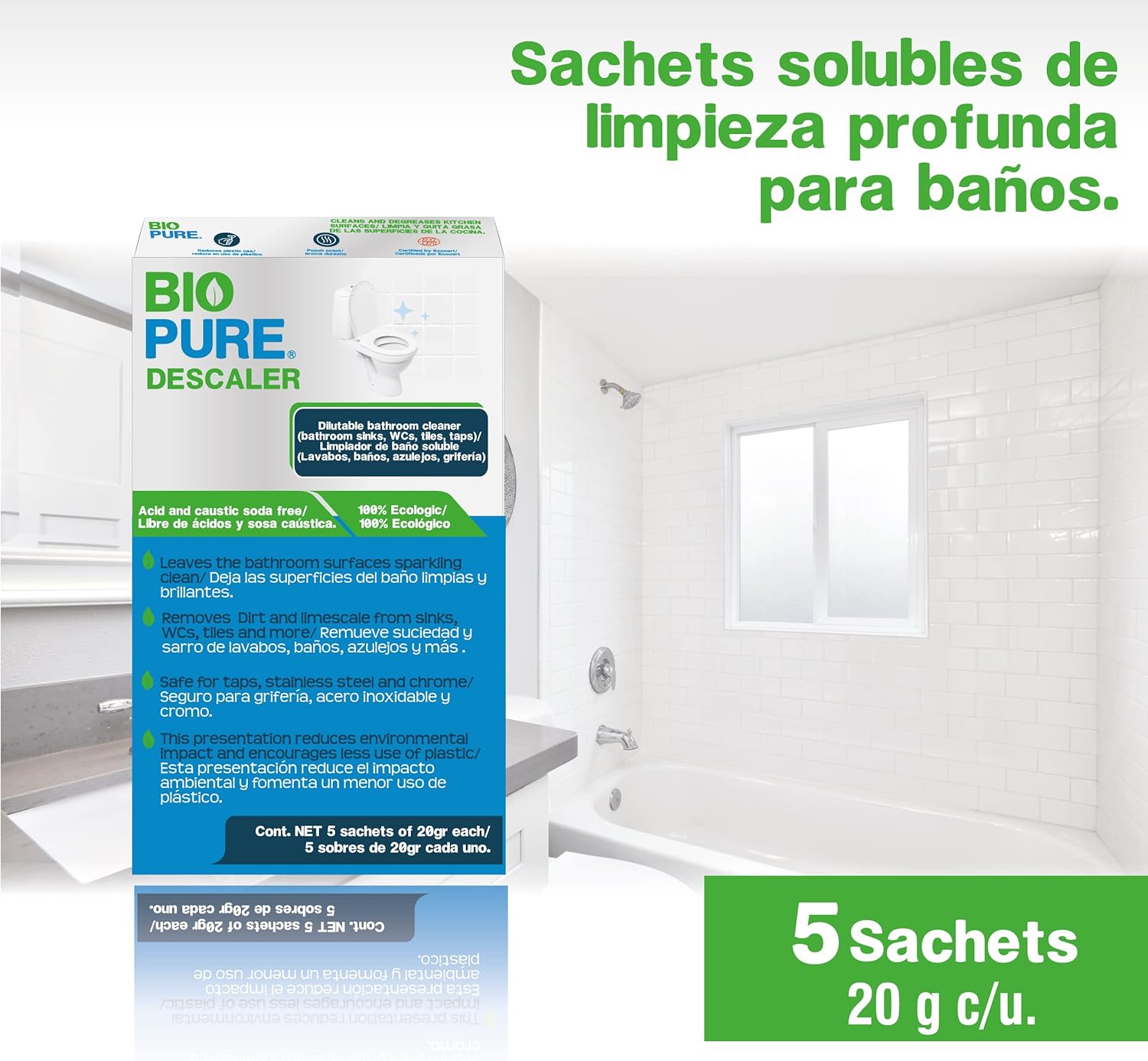 Foto 6 pulgar | Bioupure - Sachtes Solubles Limpieza Para Baños-elimina Suciedad Y Sarro En Distintas Superficies Del Baño, Gr