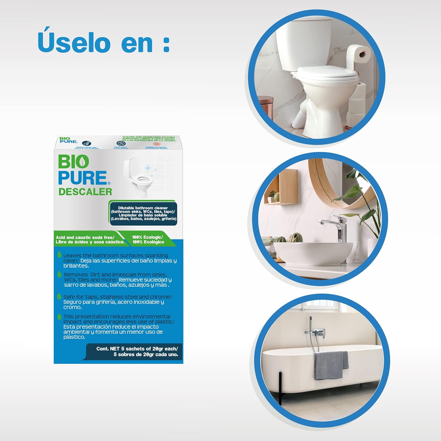 Foto 8 pulgar | Bioupure - Sachtes Solubles Limpieza Para Baños-elimina Suciedad Y Sarro En Distintas Superficies Del Baño, Gr
