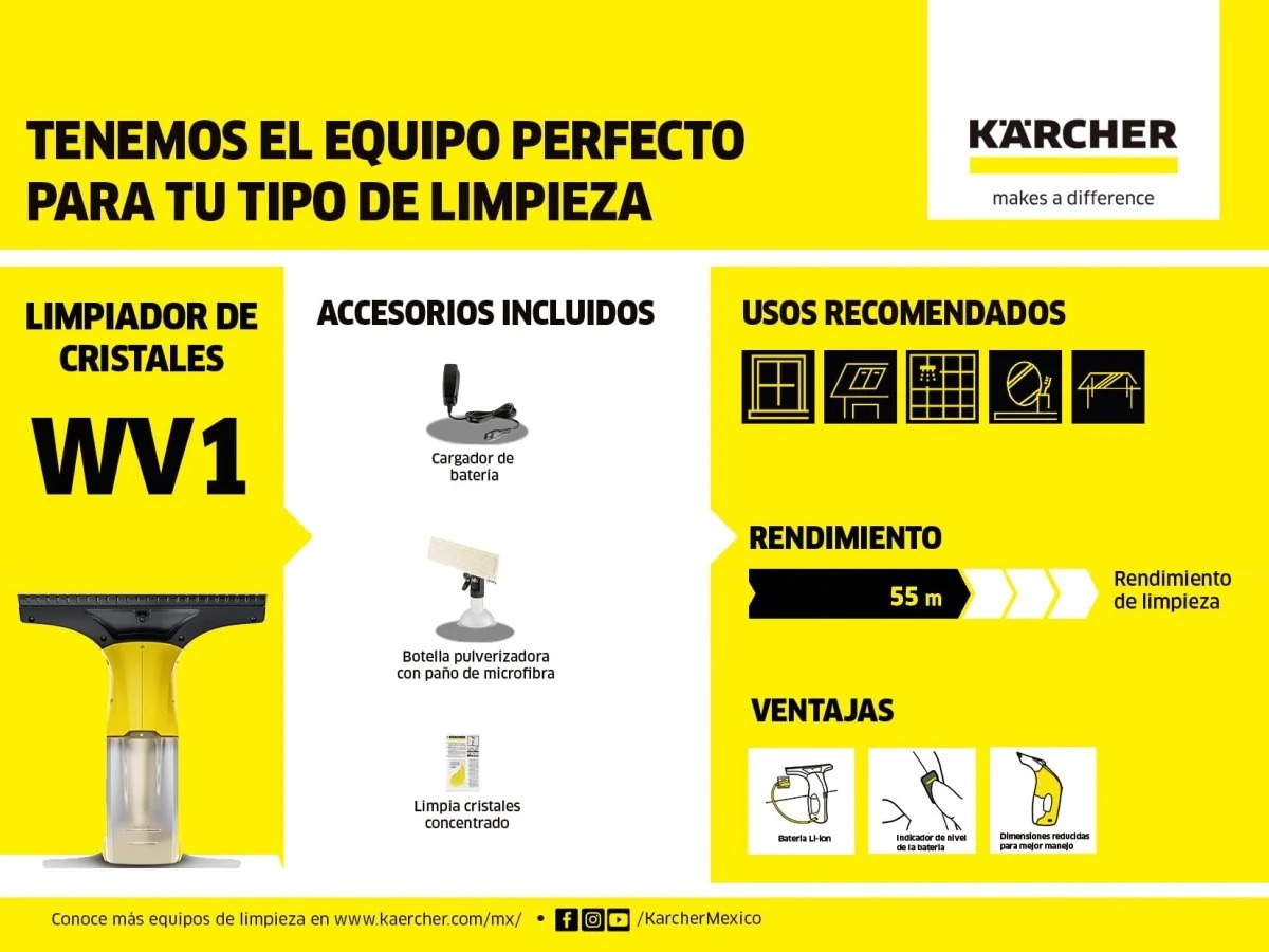 Foto 4 pulgar | Limpiador De Cristales  Karcher Wv1plus Amarillo