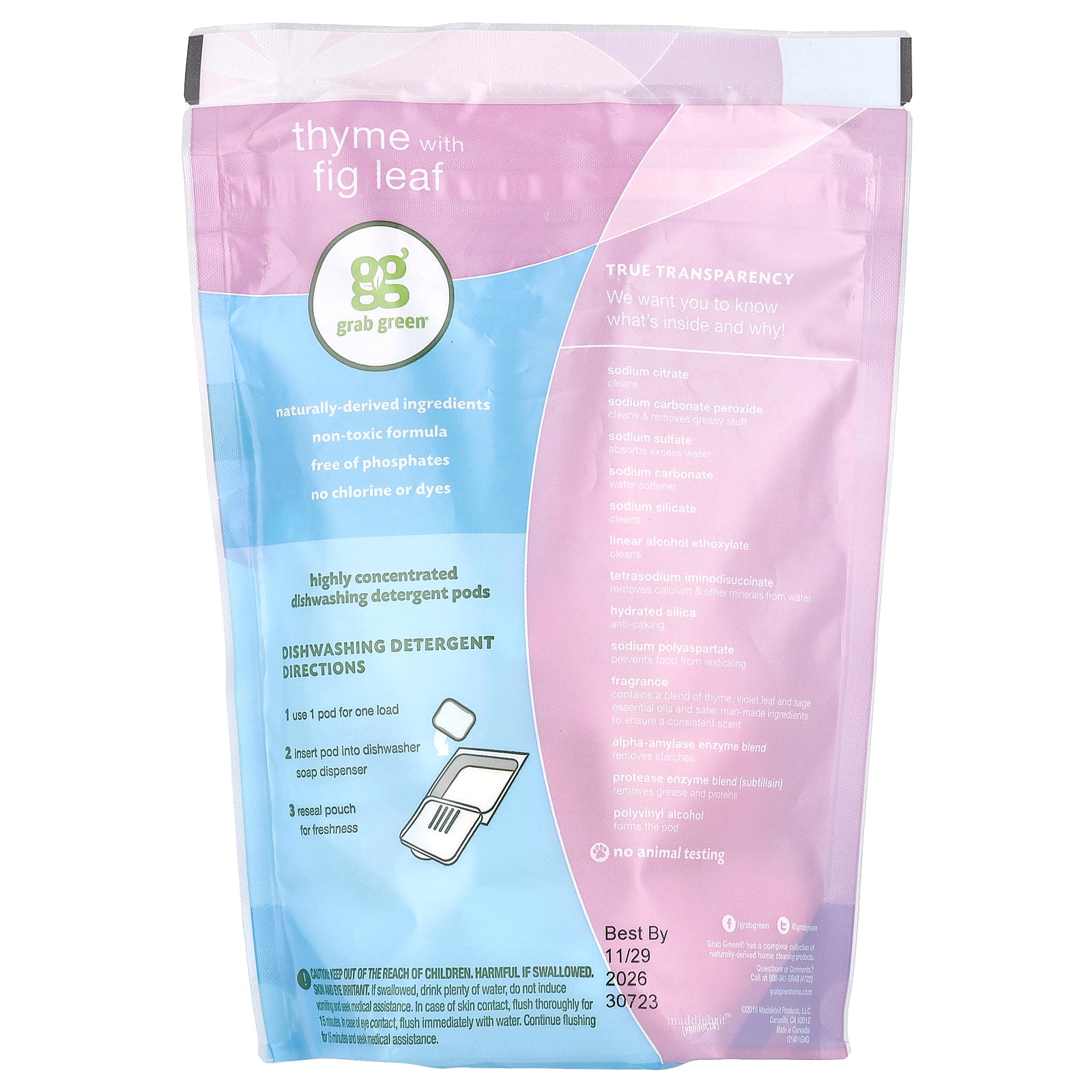 Foto 3 pulgar | Detergente Para Lavavajillas Pods Grab Green Thyme Con Hoja De Higuera 432 G - Venta Internacional.