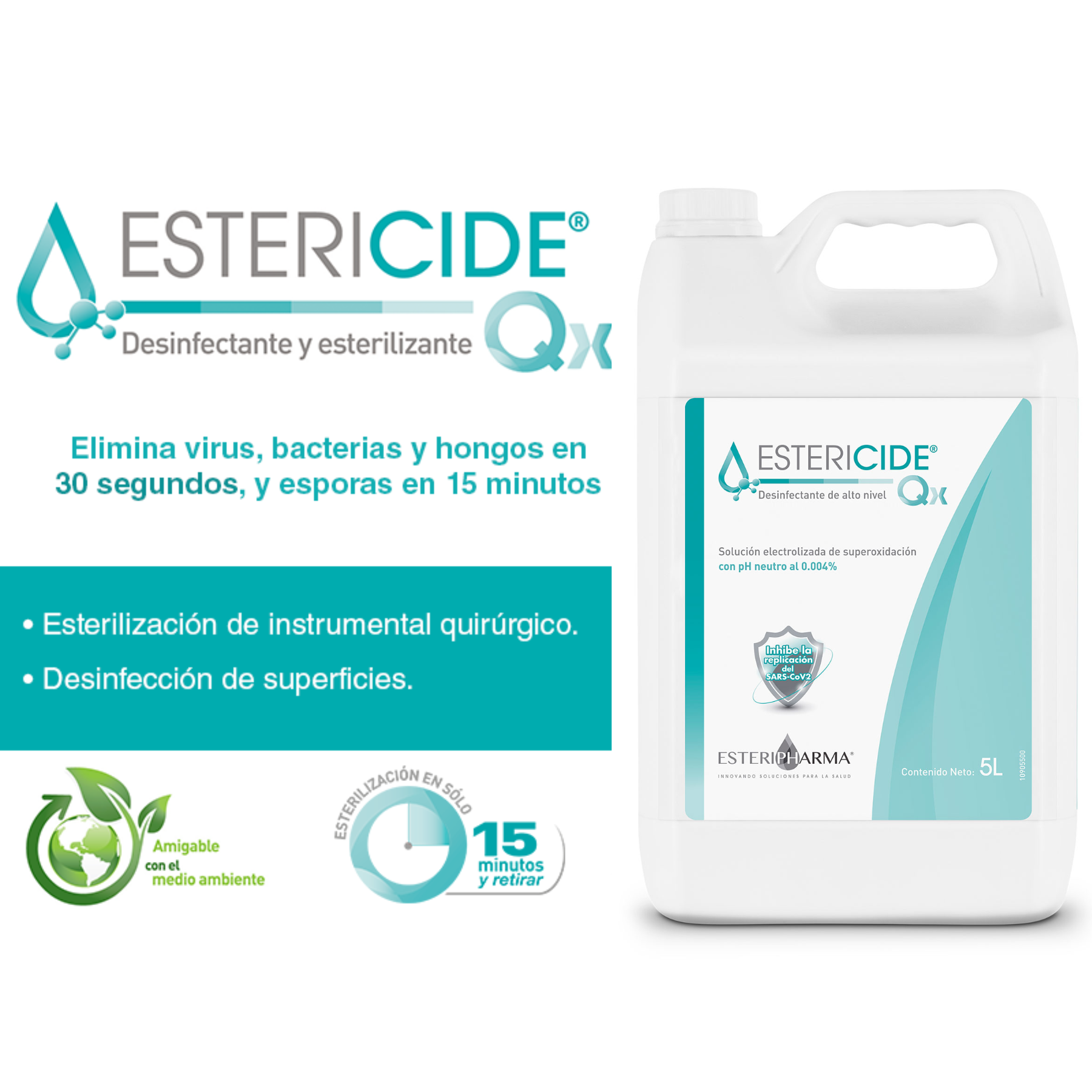 Foto 4 pulgar | Estericide Qx Desinfectante De Alto Nivel 5l Limpiador De Multisuperficies