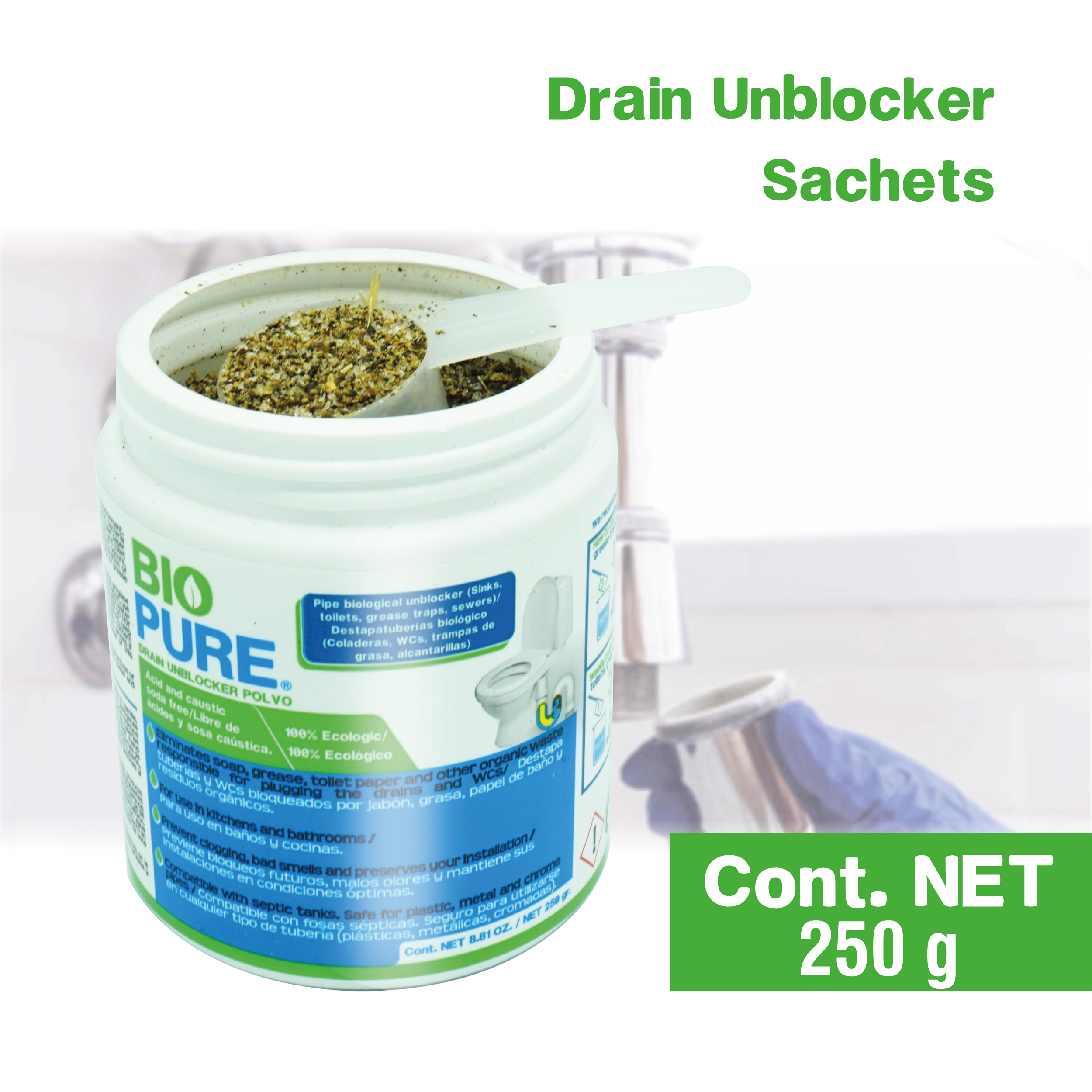 Foto 3 pulgar | Polvo Destapacaños Biopure  Drain Unblocker Tarro 250 g