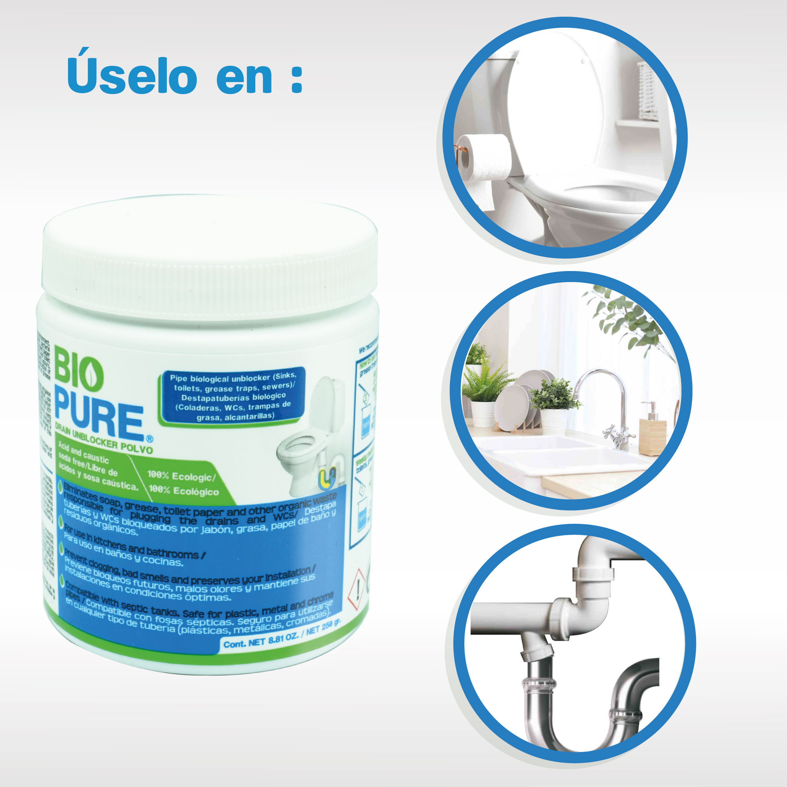 Foto 5 pulgar | Polvo Destapacaños Biopure  Drain Unblocker Tarro 250 g