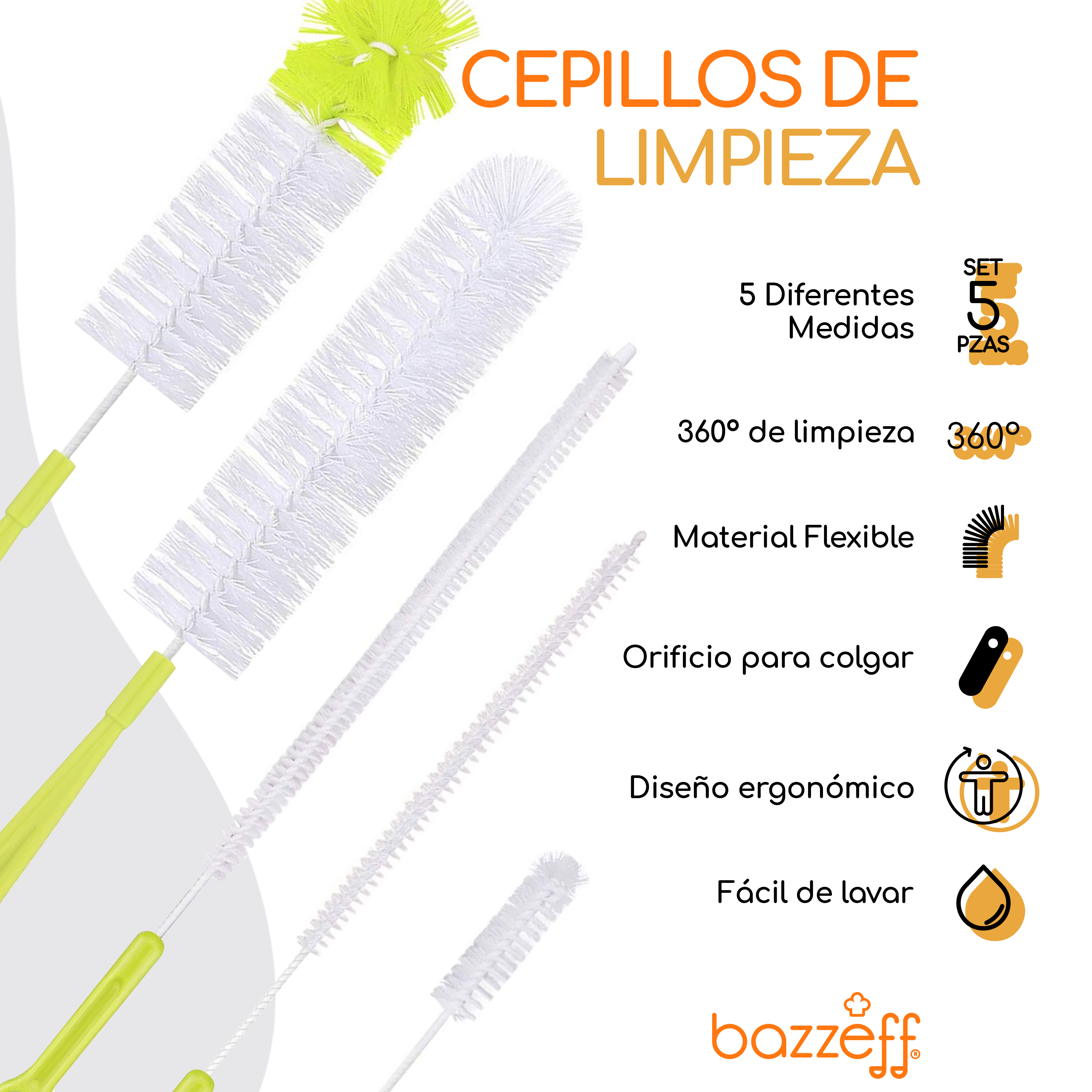 Foto 2 | Set de 5 Cepillos de Limpieza para Cocina Bazzeff Verde