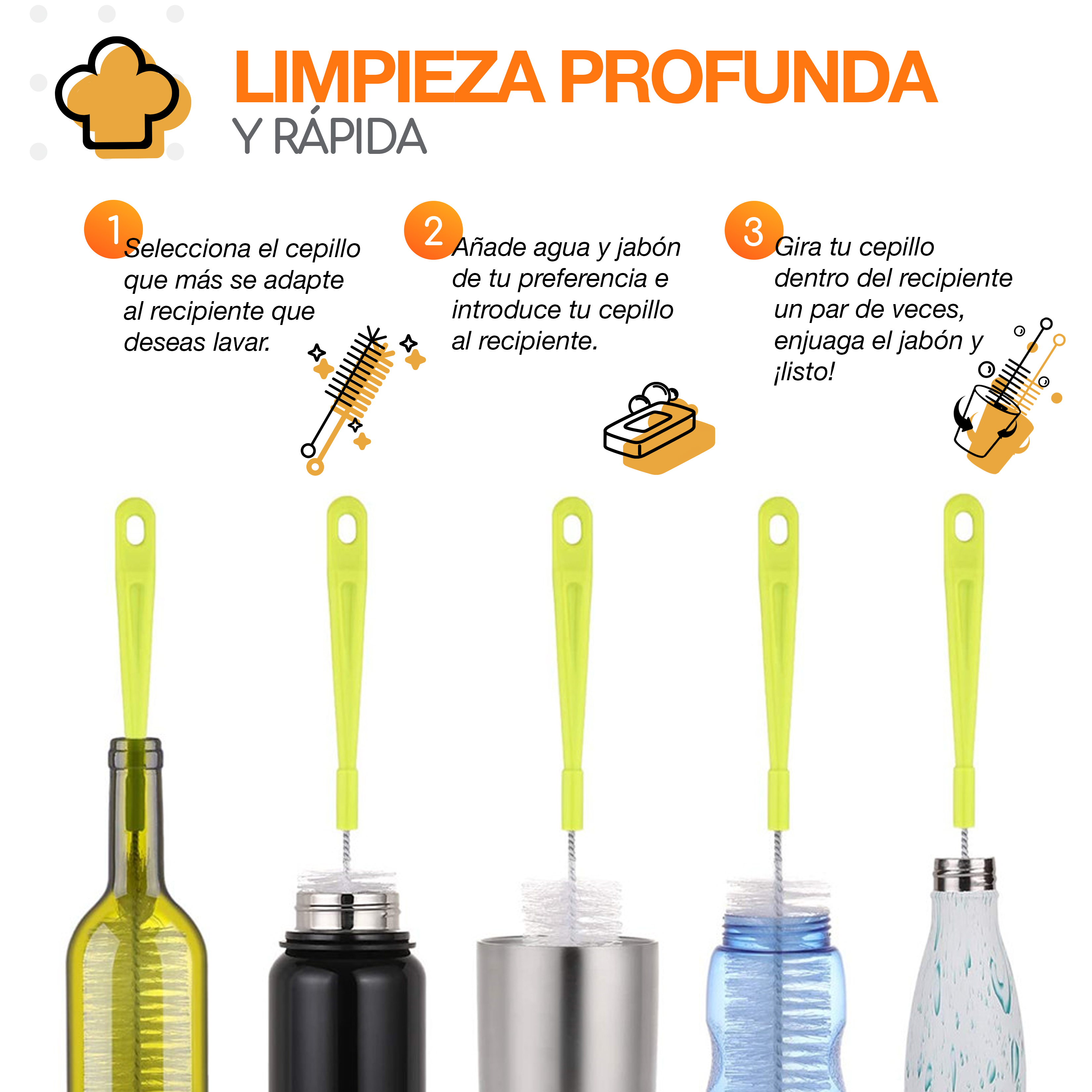 Foto 6 pulgar | Set de 5 Cepillos de Limpieza para Cocina Bazzeff Verde