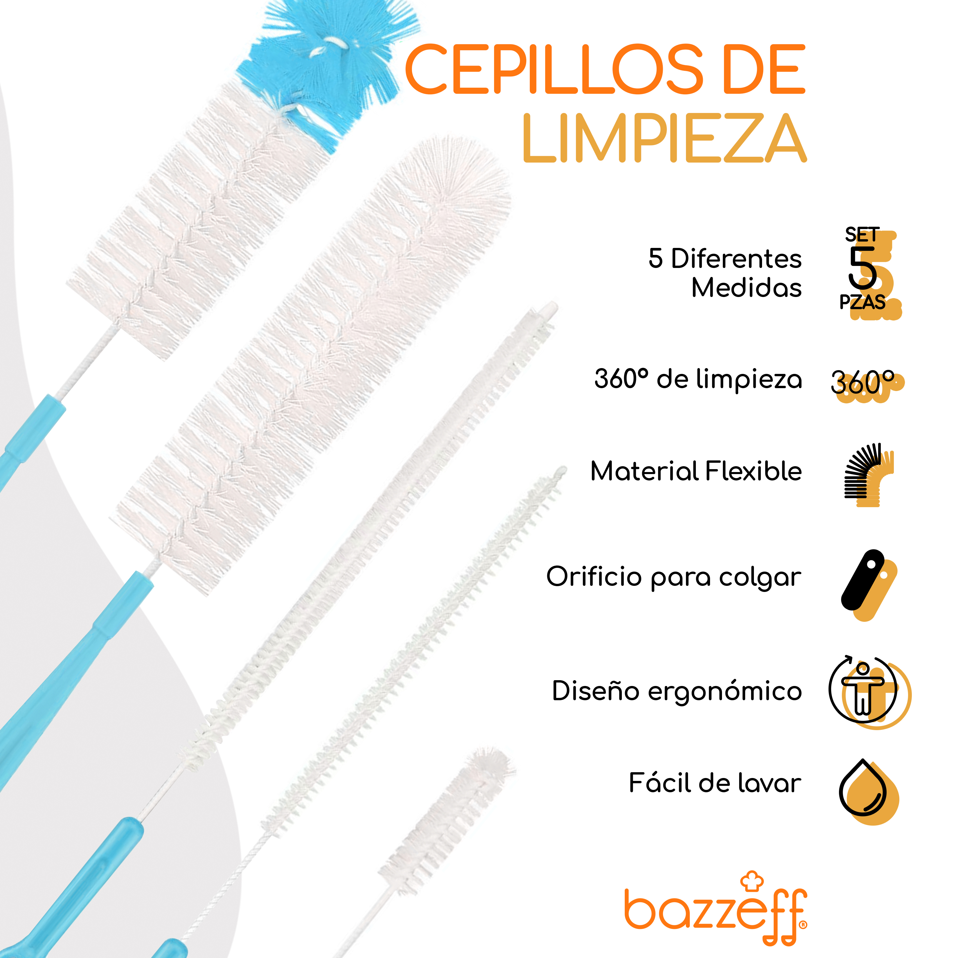 Foto 3 pulgar | Set de 5 Cepillos Bazzeff de Limpieza para Cocina Azul
