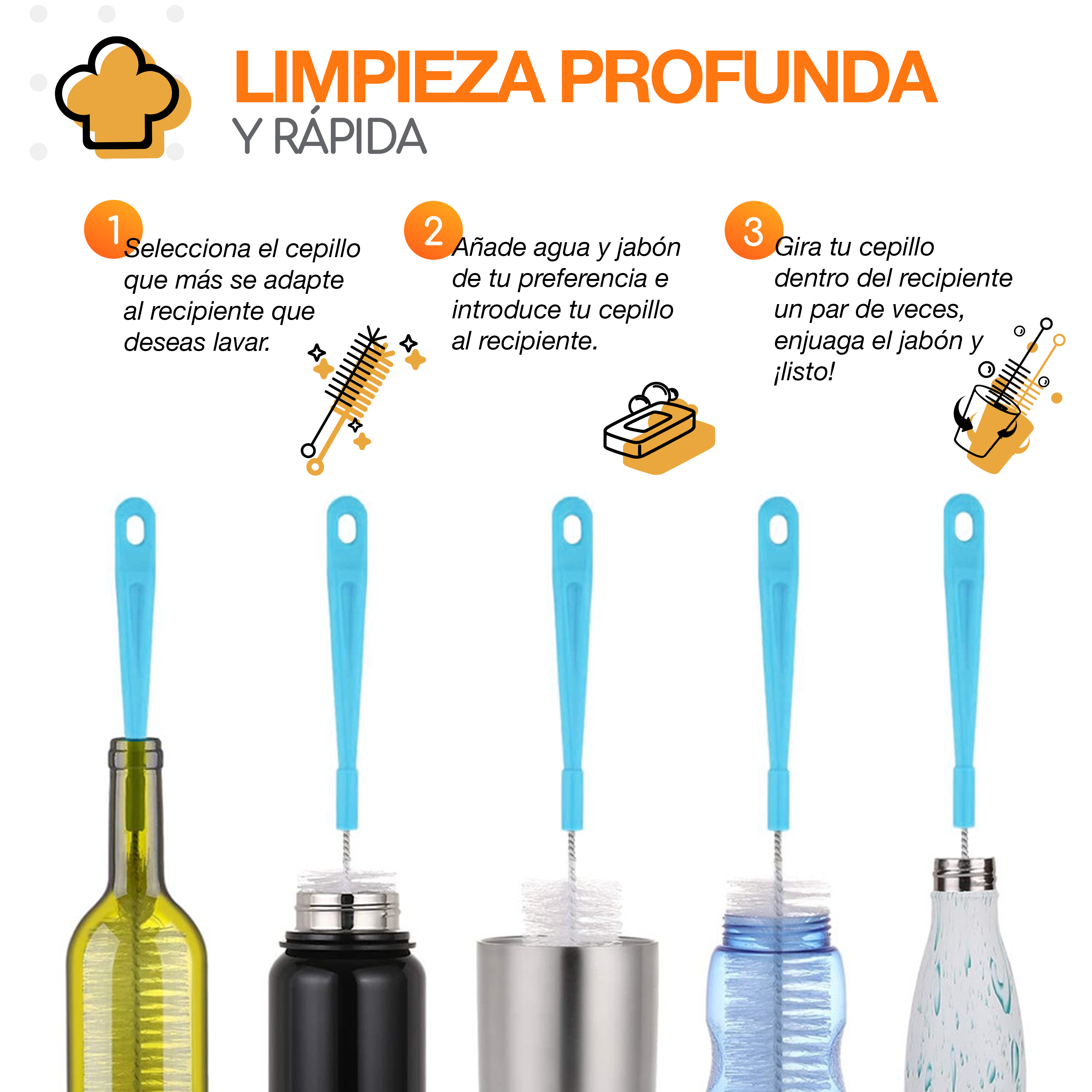 Foto 6 pulgar | Set de 5 Cepillos Bazzeff de Limpieza para Cocina Azul