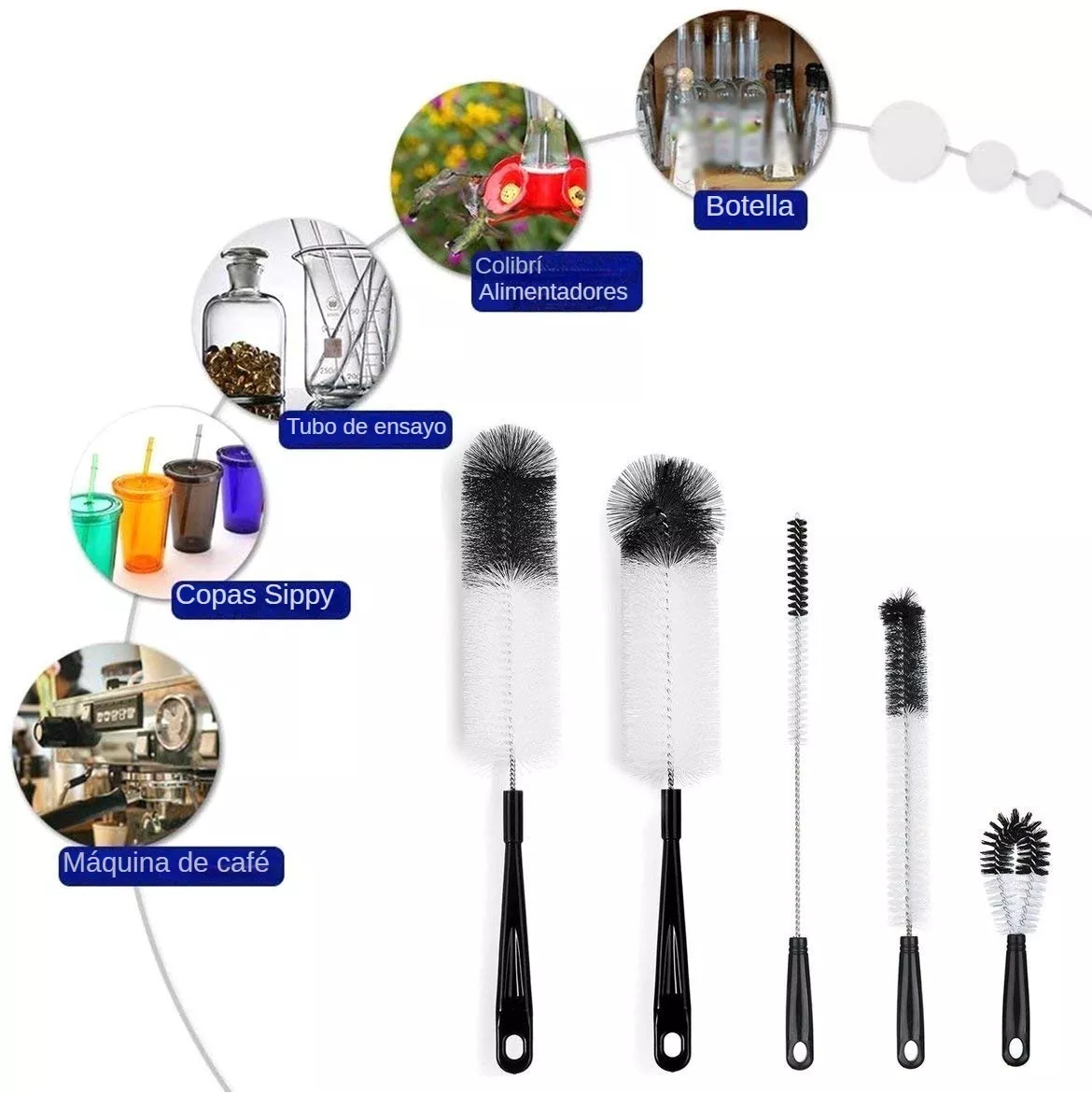 Foto 4 pulgar | 5 Cepillos de Limpieza para Botellas Belug color Blanco