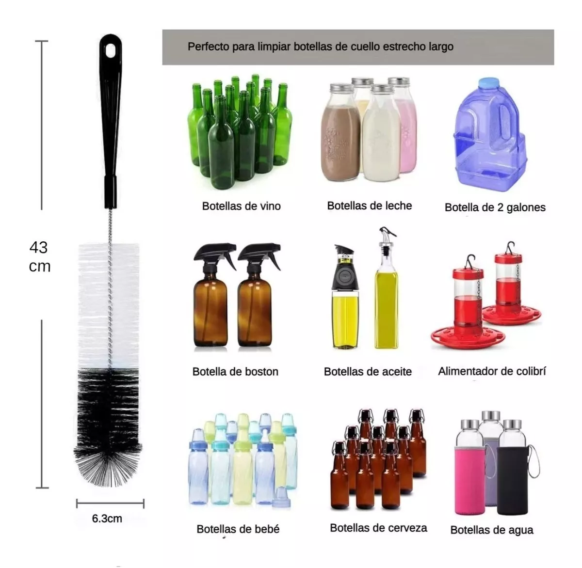 Foto 5 pulgar | 5 Cepillos de Limpieza para Botellas Belug color Blanco