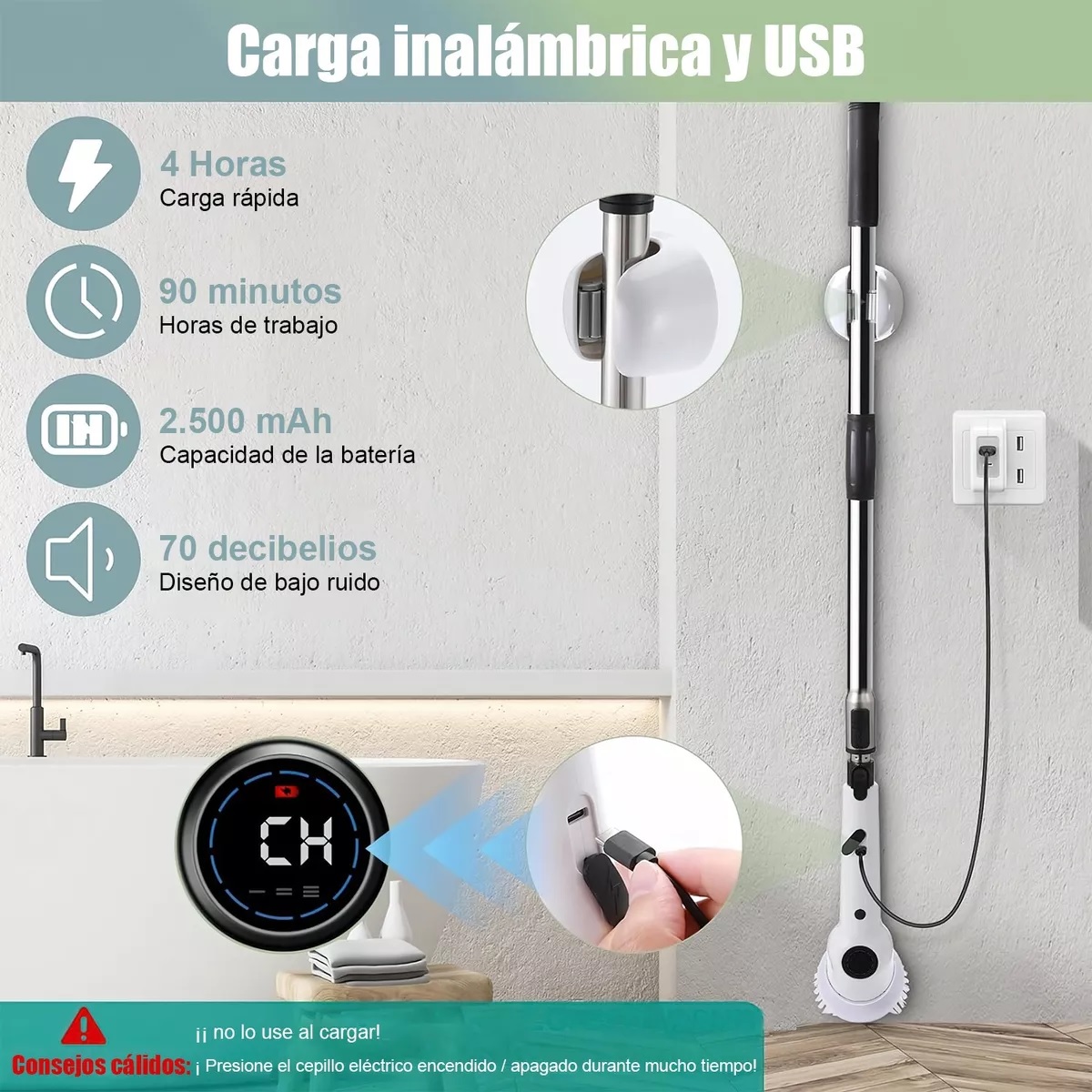 Foto 4 pulgar | Cepillo De Limpieza De Baño Eléctrico 9 En 1 Eo Safe Imports Esi-13624 Blanco