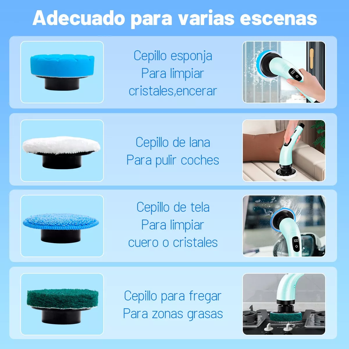 Foto 4 pulgar | Cepillo De Limpieza Electrico Recargable Con 9 Accesorios Eo Safe Imports Esi-14371 Multicolor