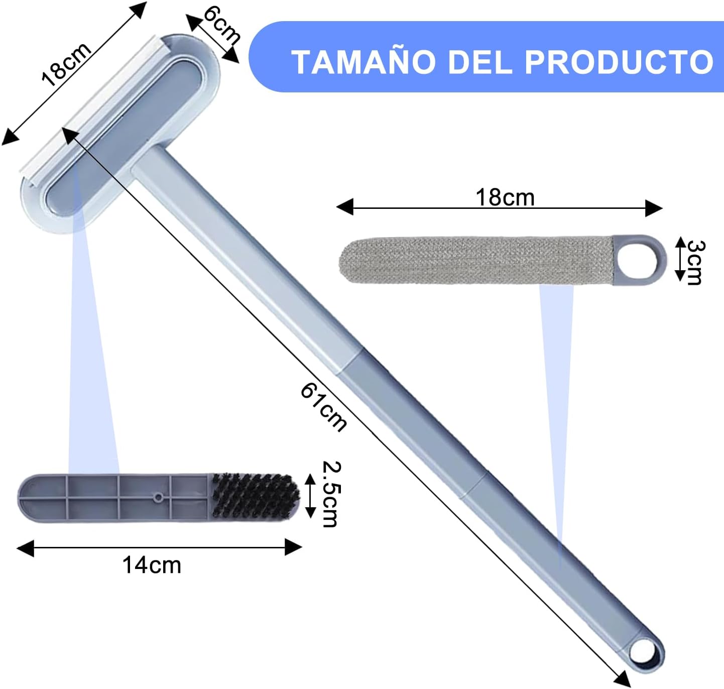 Foto 4 pulgar | Limpiador De Ventanas Y Azulejos Con Mango Extensible – Herramienta De Doble Cara Para Cristales, Vidrios Y Super