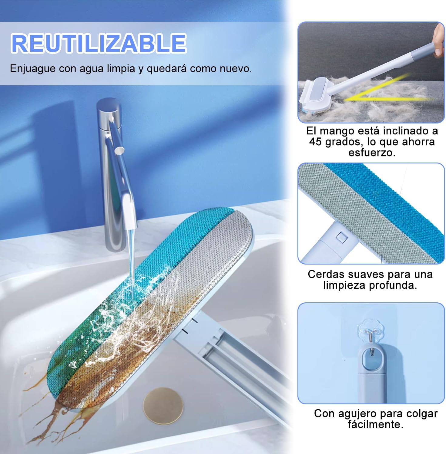 Foto 5 pulgar | Limpiador De Ventanas Y Azulejos Con Mango Extensible – Herramienta De Doble Cara Para Cristales, Vidrios Y Super