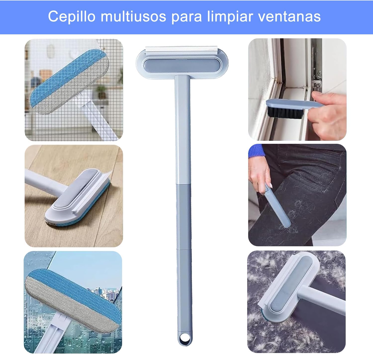 Foto 6 pulgar | Limpiador De Ventanas Y Azulejos Con Mango Extensible – Herramienta De Doble Cara Para Cristales, Vidrios Y Super