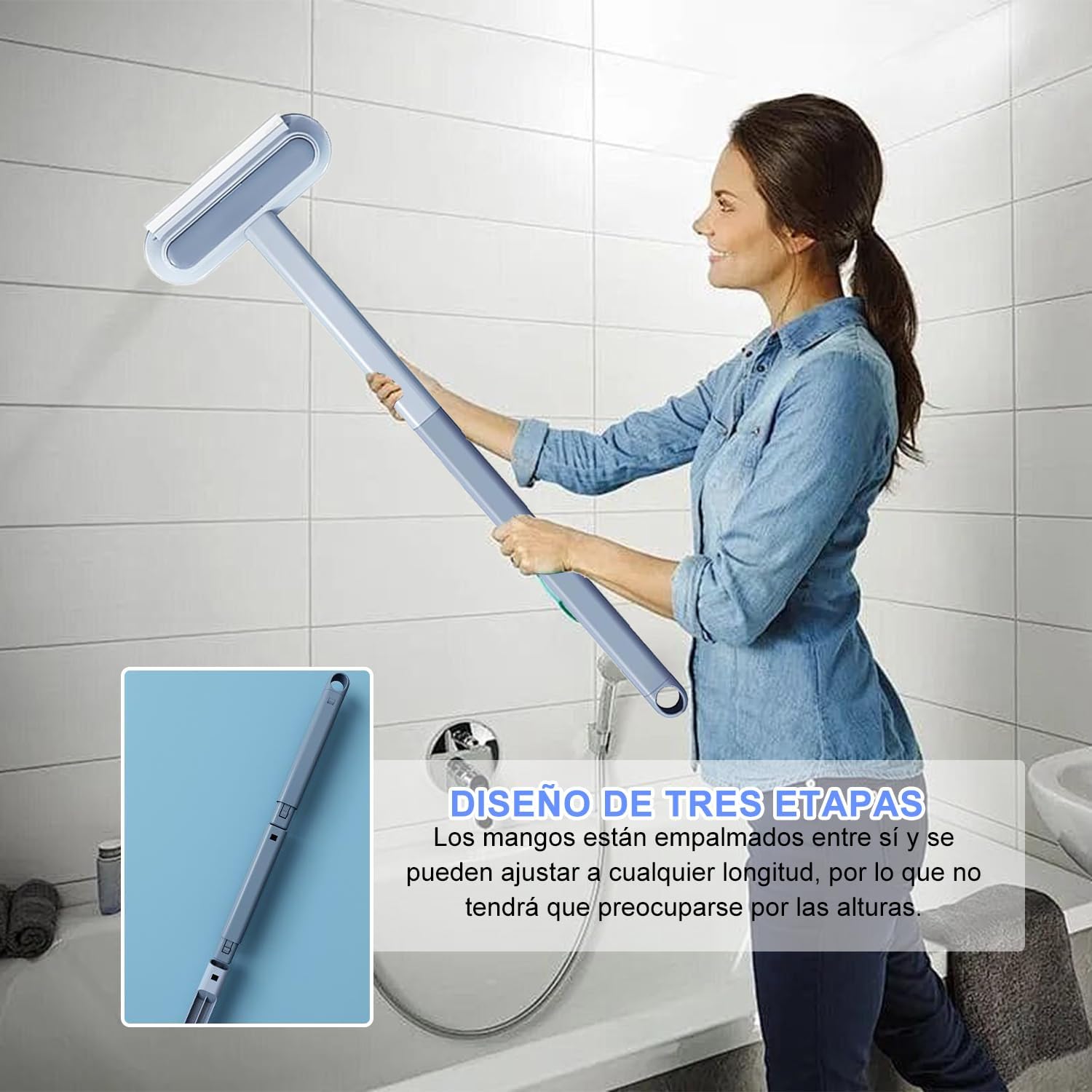 Foto 8 pulgar | Limpiador De Ventanas Y Azulejos Con Mango Extensible – Herramienta De Doble Cara Para Cristales, Vidrios Y Super
