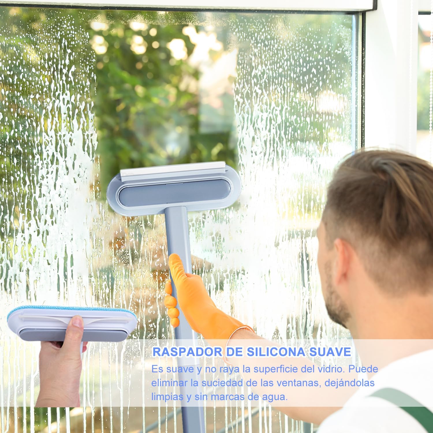 Foto 9 pulgar | Limpiador De Ventanas Y Azulejos Con Mango Extensible – Herramienta De Doble Cara Para Cristales, Vidrios Y Super