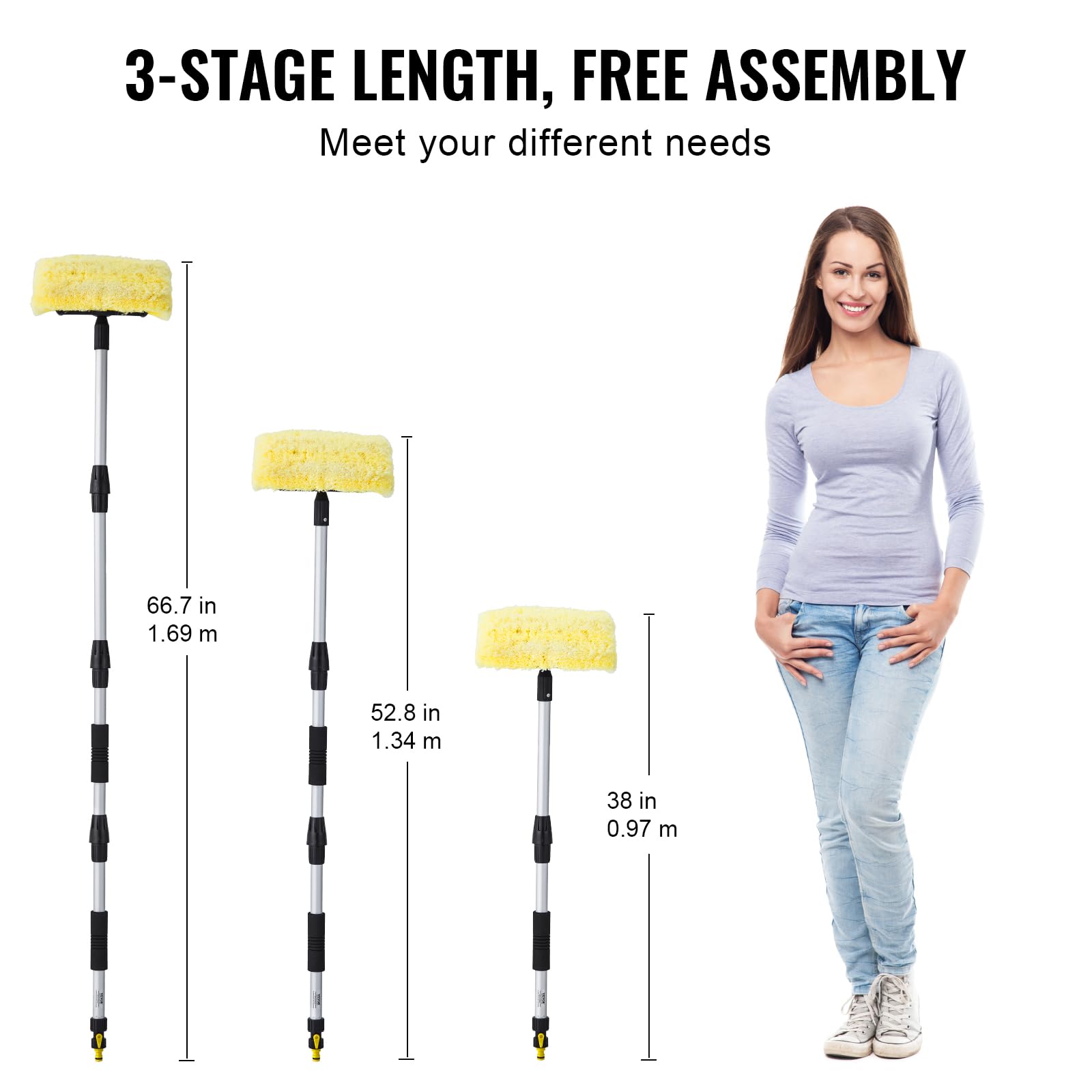 Foto 4 pulgar | Cepillo Para Lavado De Coches Vevor, 170 Cm, Extensible Con Mango Largo De Pvc - Venta Internacional.