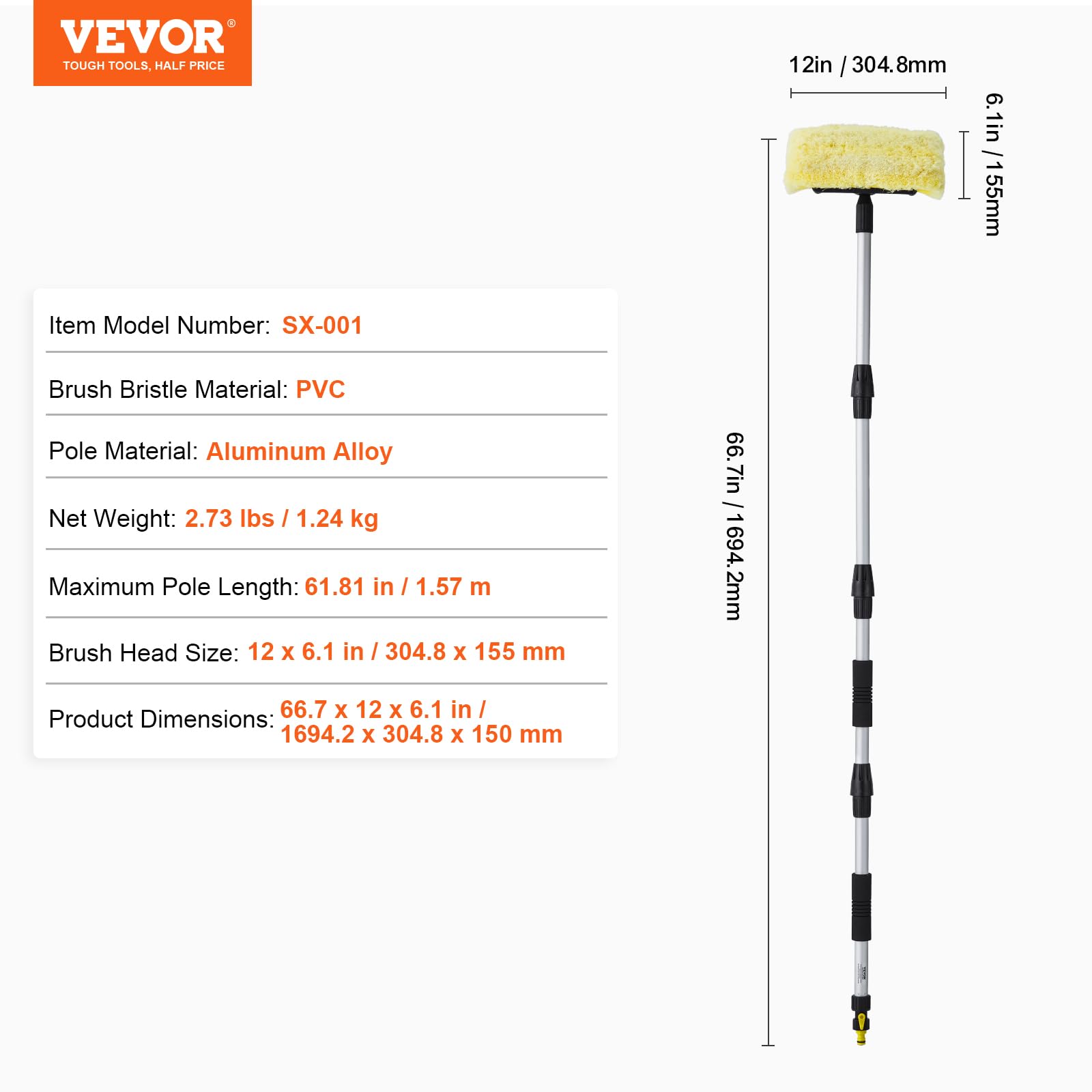 Foto 8 pulgar | Cepillo Para Lavado De Coches Vevor, 170 Cm, Extensible Con Mango Largo De Pvc - Venta Internacional.