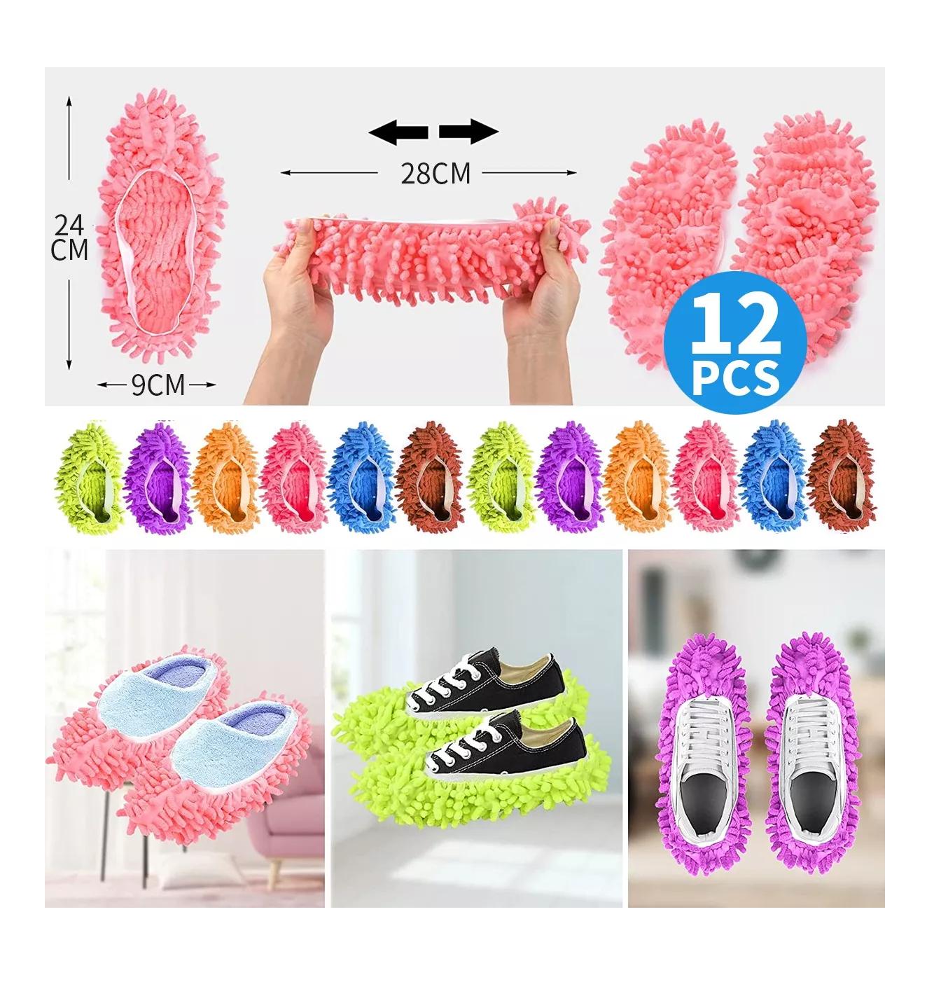 Foto 4 pulgar | Pantuflas Limpia Piso de Microfibra Multicolor 6 Pares