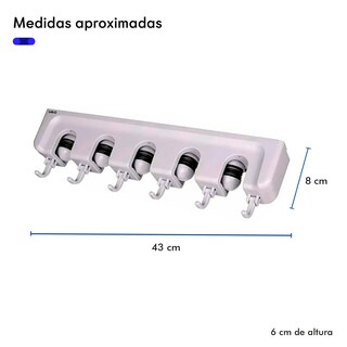 Foto 4 | Colgador Organizador De Escobas Trapeadores 5 Espacios Lab.g Blanco
