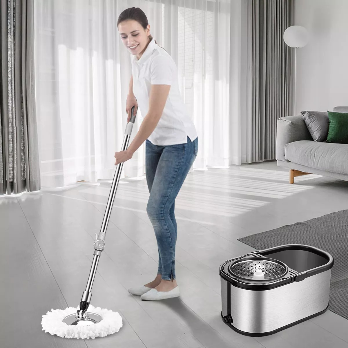Foto 2 | Cubeta Brandtrendy Para Trapear Con Exprimidor Giratorio Con 2 Almohadillas Mop Para Limpieza De Todo Tipo De Pisos
