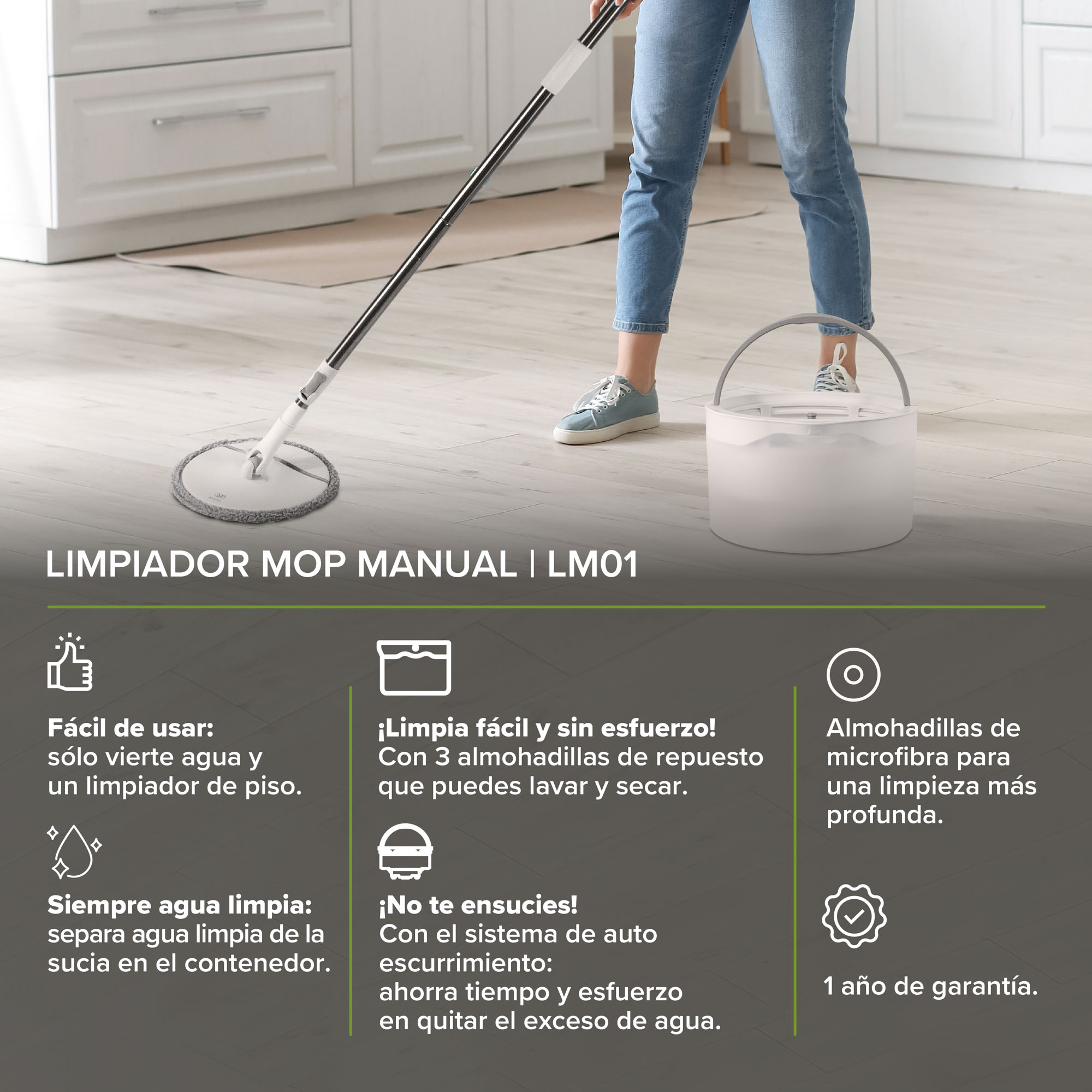 Foto 3 pulgar | Trapeador con Escurridor Avera LM01 color Blanco con Accesorios