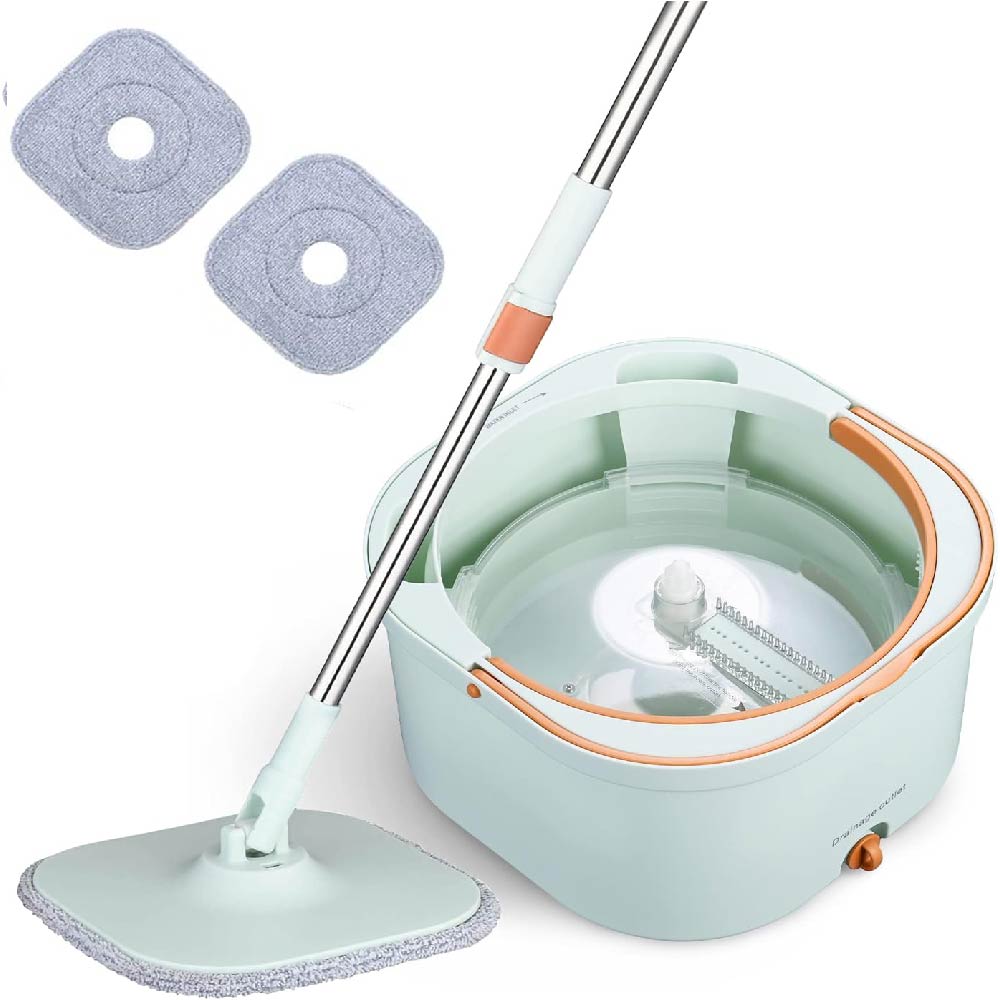 Cubeta Giratoria Con Trapeador Con Mopas Lavables Incluidas Verde